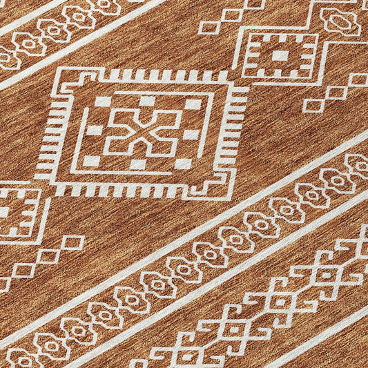 10' X 14' Orange And Ivory Southwestern Washable Indoor Outdoor Area Rug