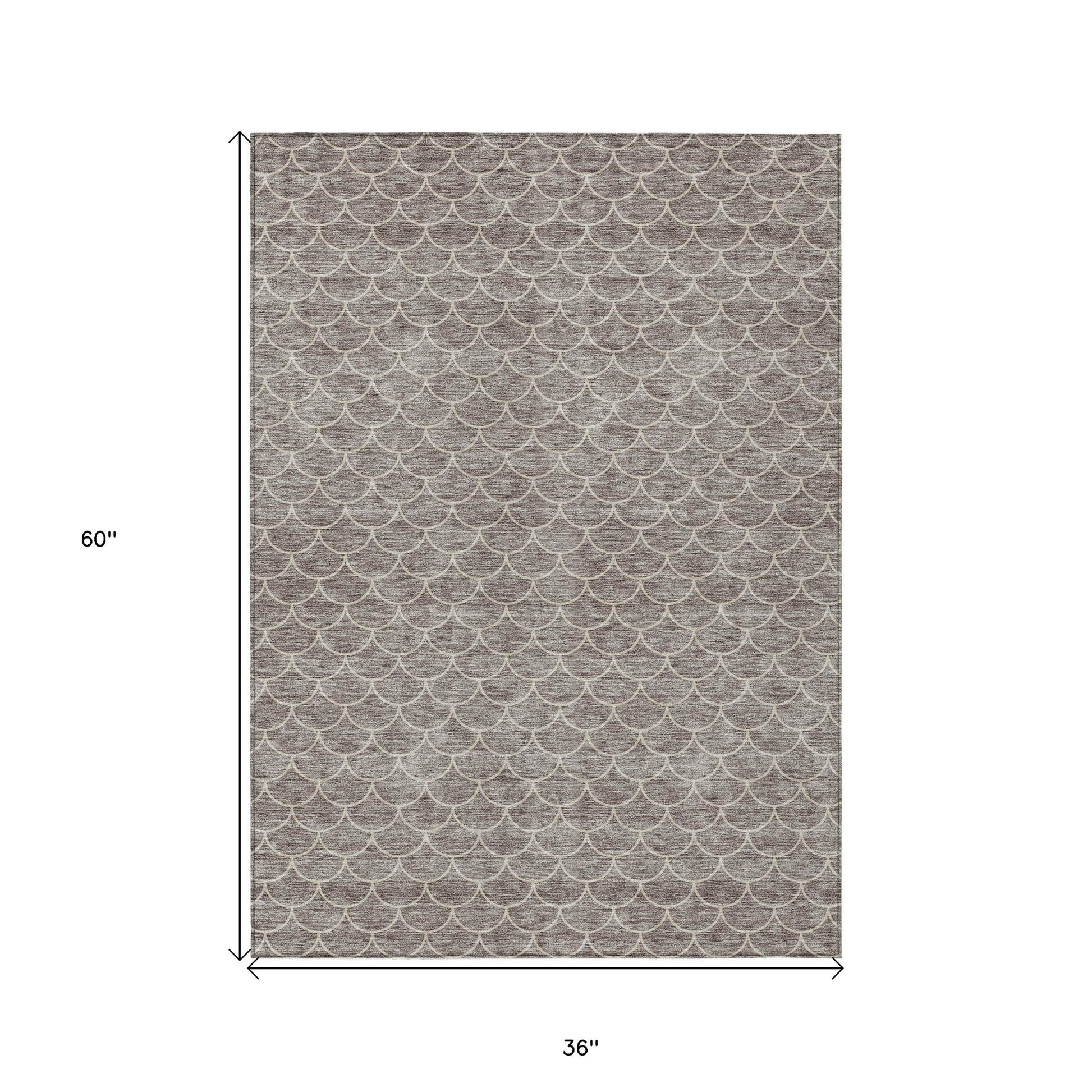 3' X 5' Taupe And Beige Geometric Washable Indoor Outdoor Area Rug-2
