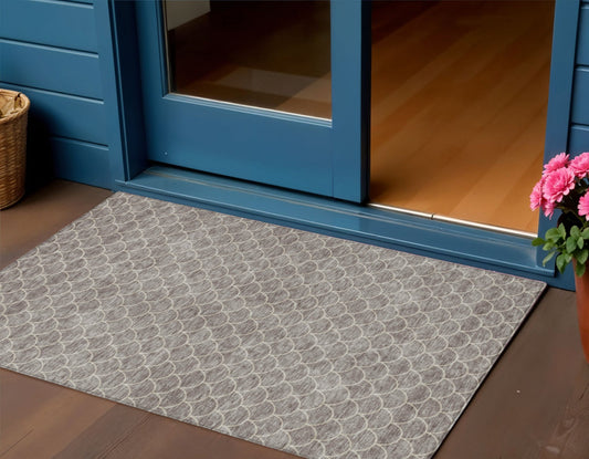 3' X 5' Taupe And Beige Geometric Washable Indoor Outdoor Area Rug-0