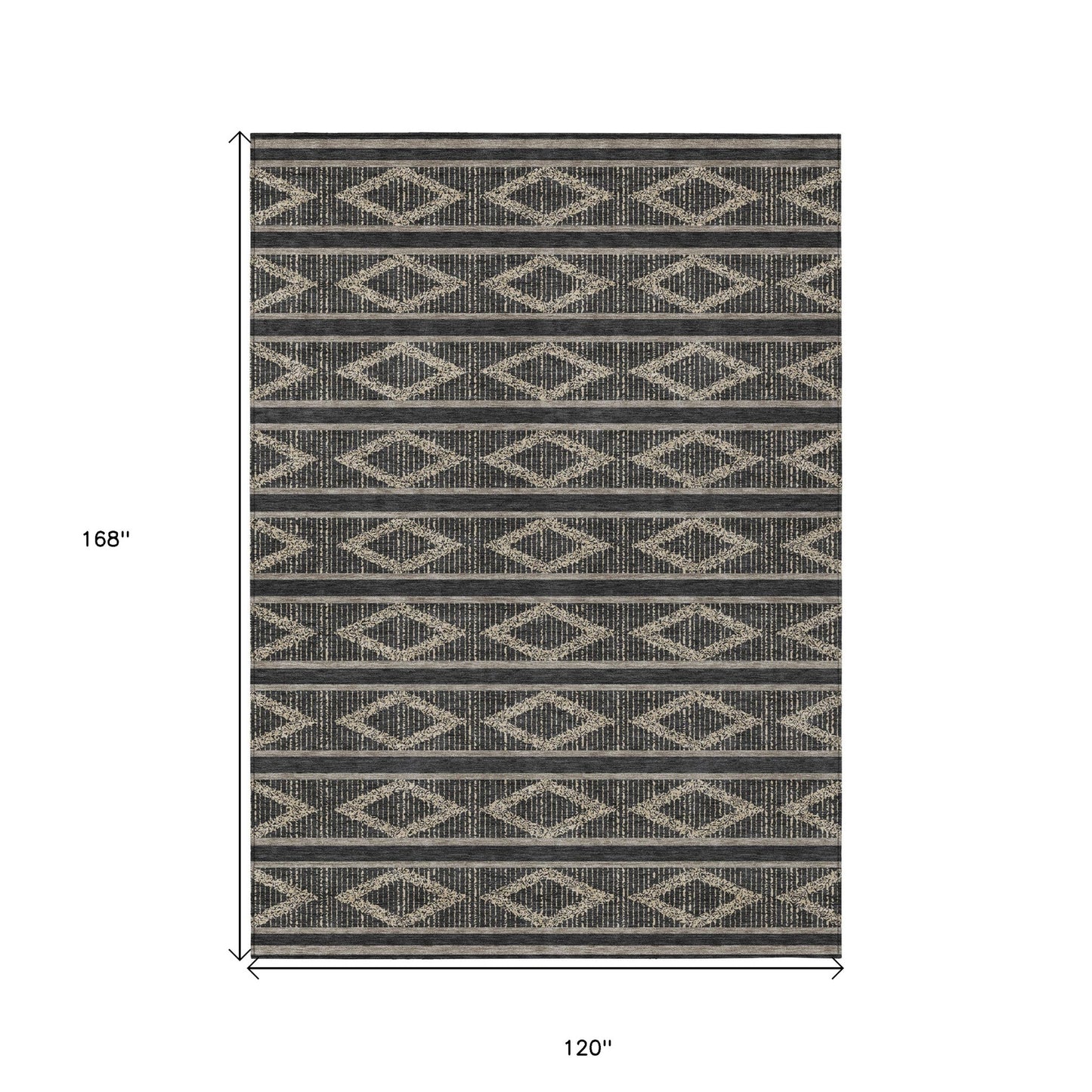 10' X 14' Black And Beige Geometric Washable Indoor Outdoor Area Rug-2