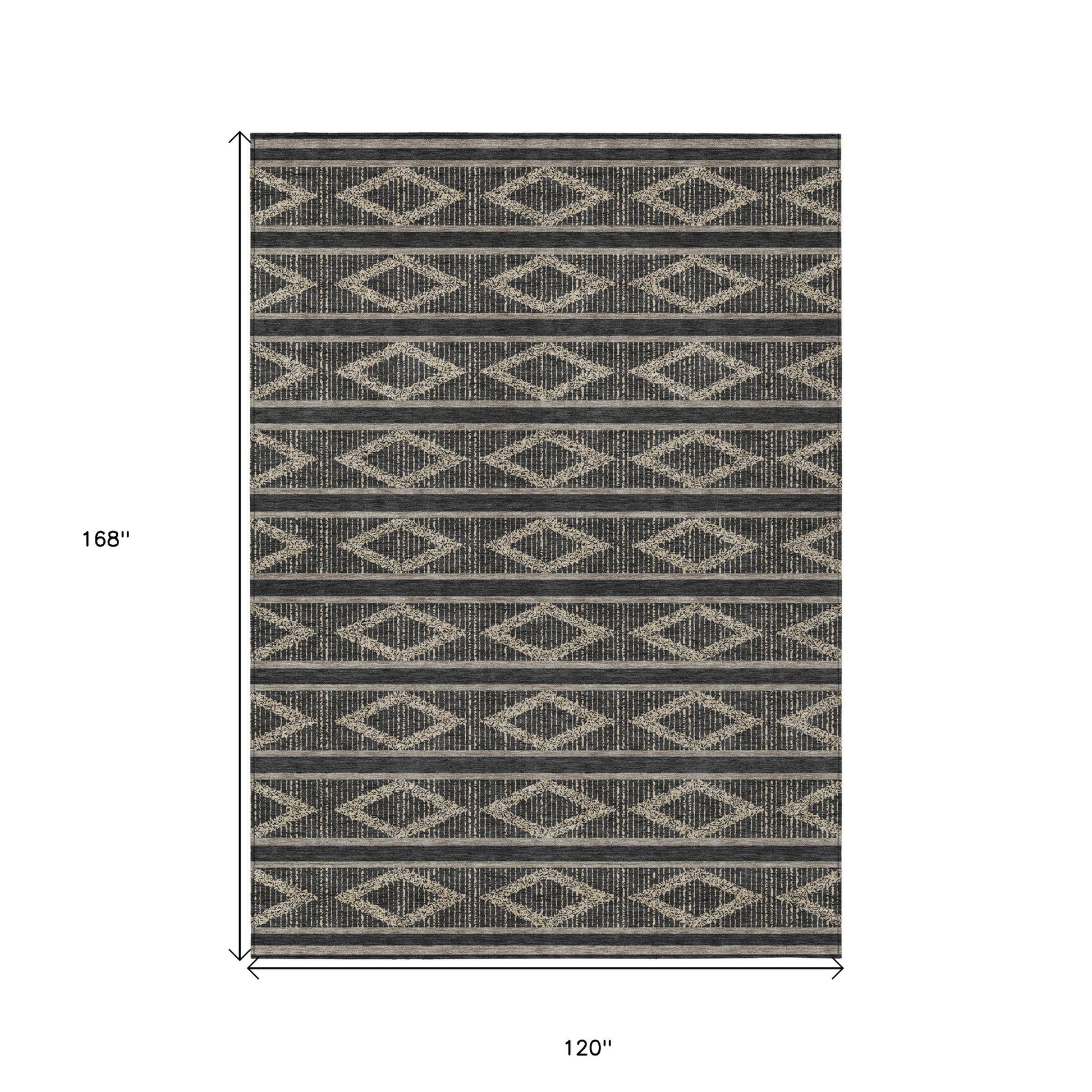 10' X 14' Black And Beige Geometric Washable Indoor Outdoor Area Rug-2
