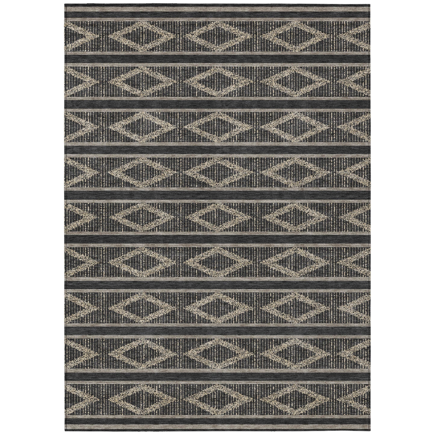 10' X 14' Black And Beige Geometric Washable Indoor Outdoor Area Rug-1