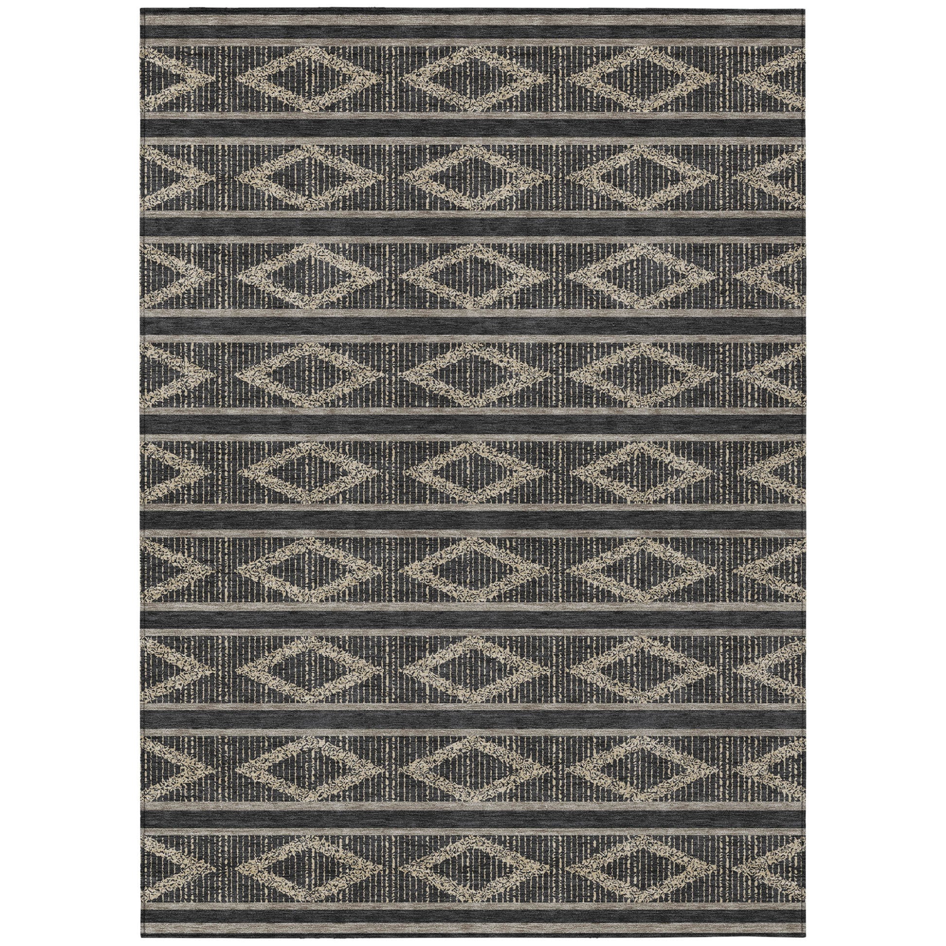 10' X 14' Black And Beige Geometric Washable Indoor Outdoor Area Rug-1