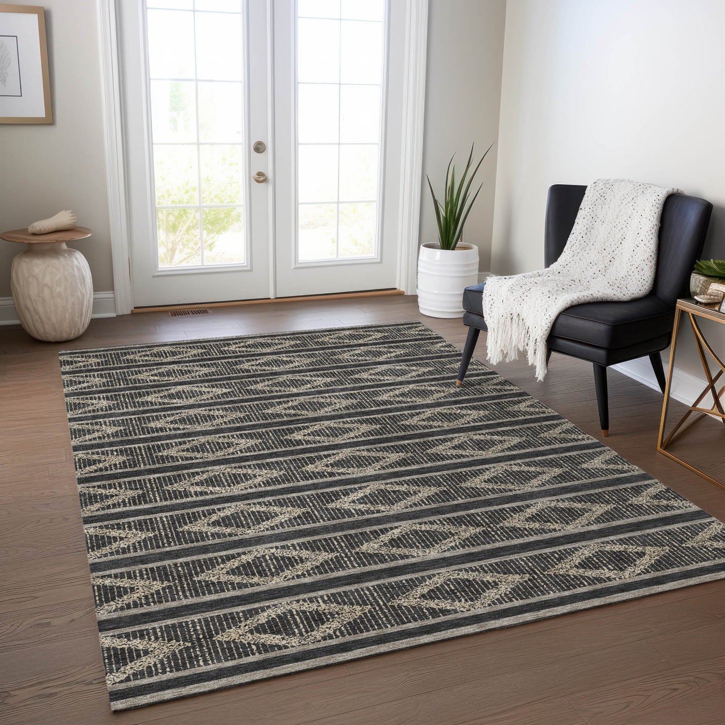 10' X 14' Black And Beige Geometric Washable Indoor Outdoor Area Rug-8