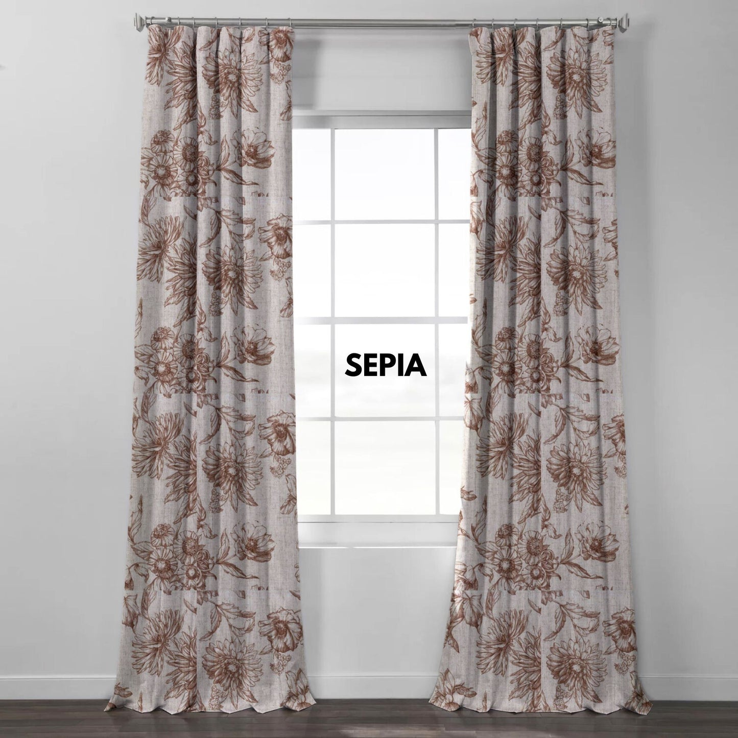 Rideaux en lin à motifs floraux peints à la main | Sur mesure | Options occultantes et doublures en coton | Simple et paire 