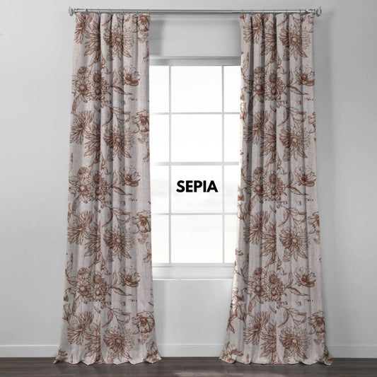 Hand-Painted Floral Linen Curtains | Made to Measure | Blackout & Cotton Lining Options | Single & Pair