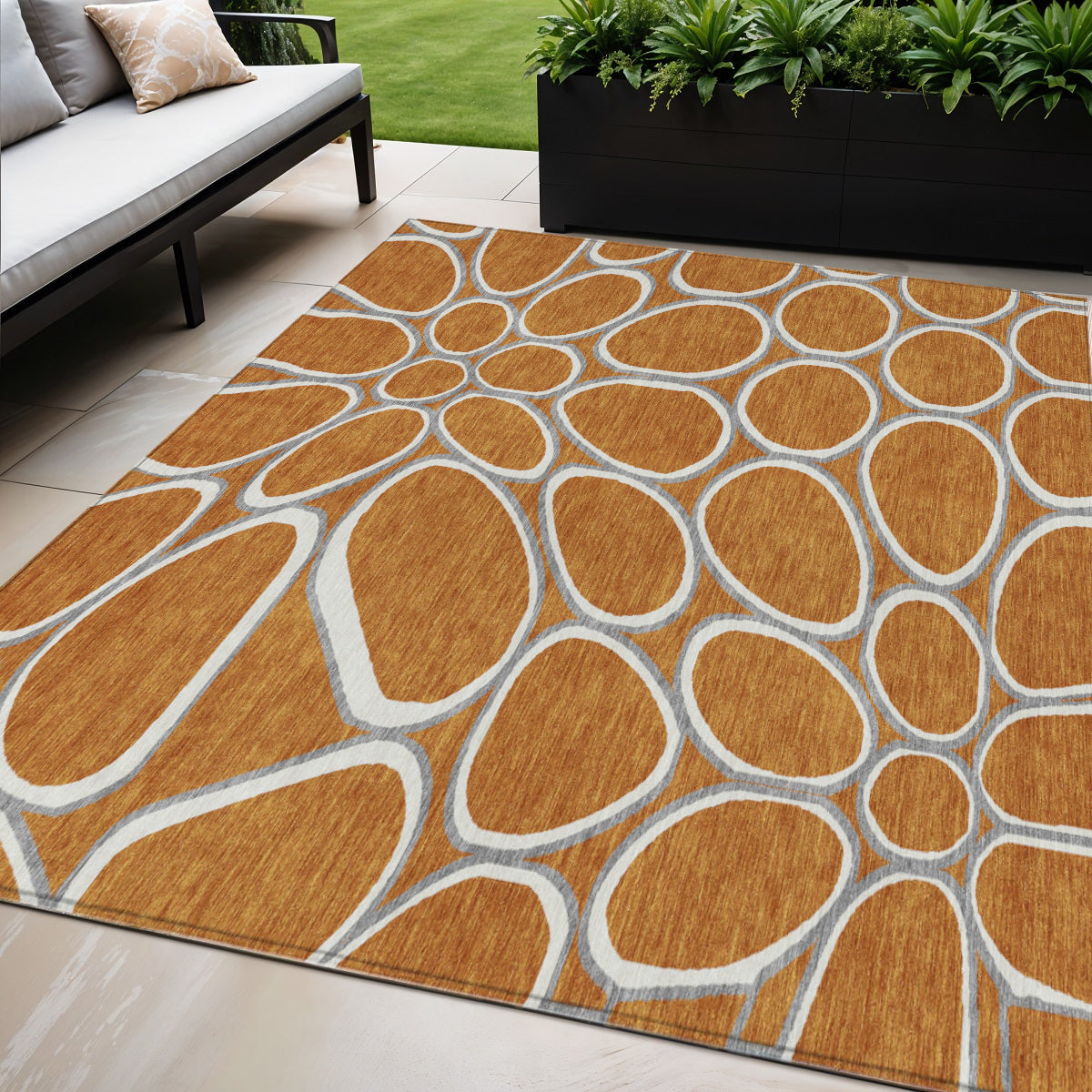 5' X 8' Copper Gray And Ivory Abstract Washable Indoor Outdoor Area Rug-0
