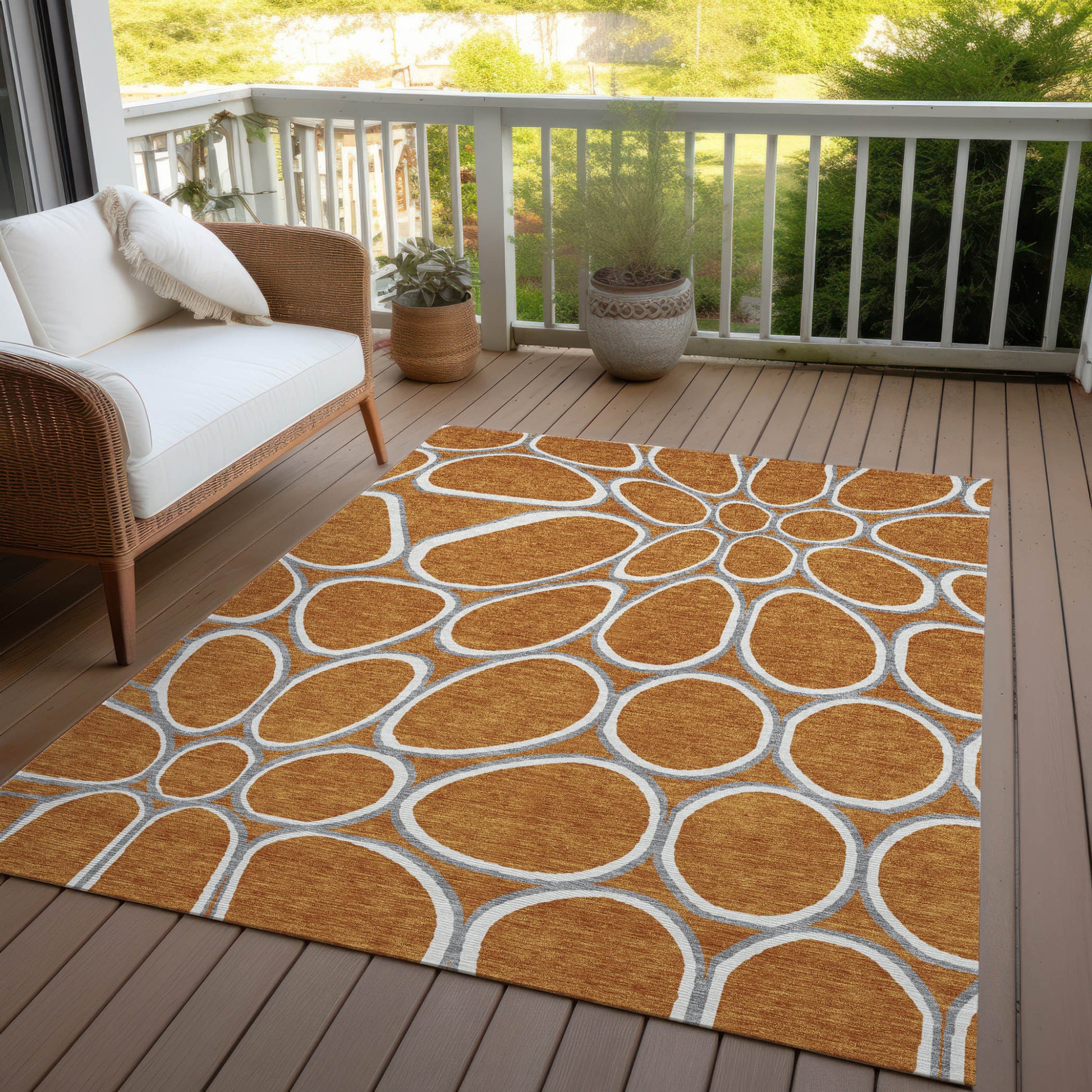 5' X 8' Copper Gray And Ivory Abstract Washable Indoor Outdoor Area Rug-7