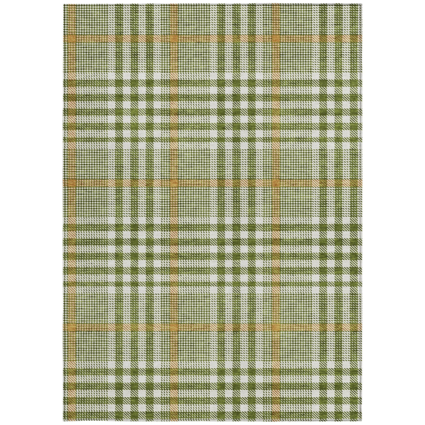 8' X 10' Olive Green Brown And Ivory Plaid Washable Indoor Outdoor Area Rug-5