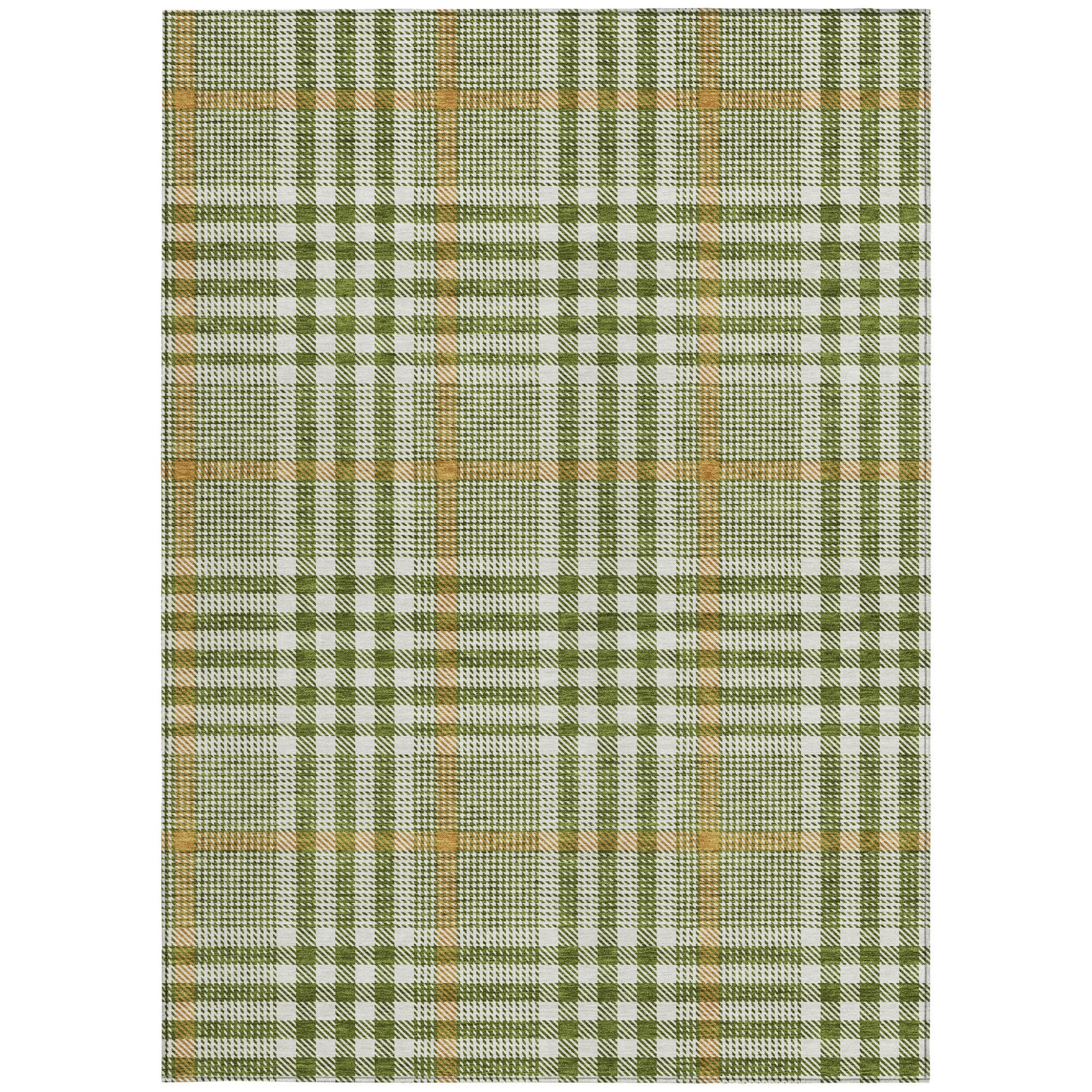 8' X 10' Olive Green Brown And Ivory Plaid Washable Indoor Outdoor Area Rug-5