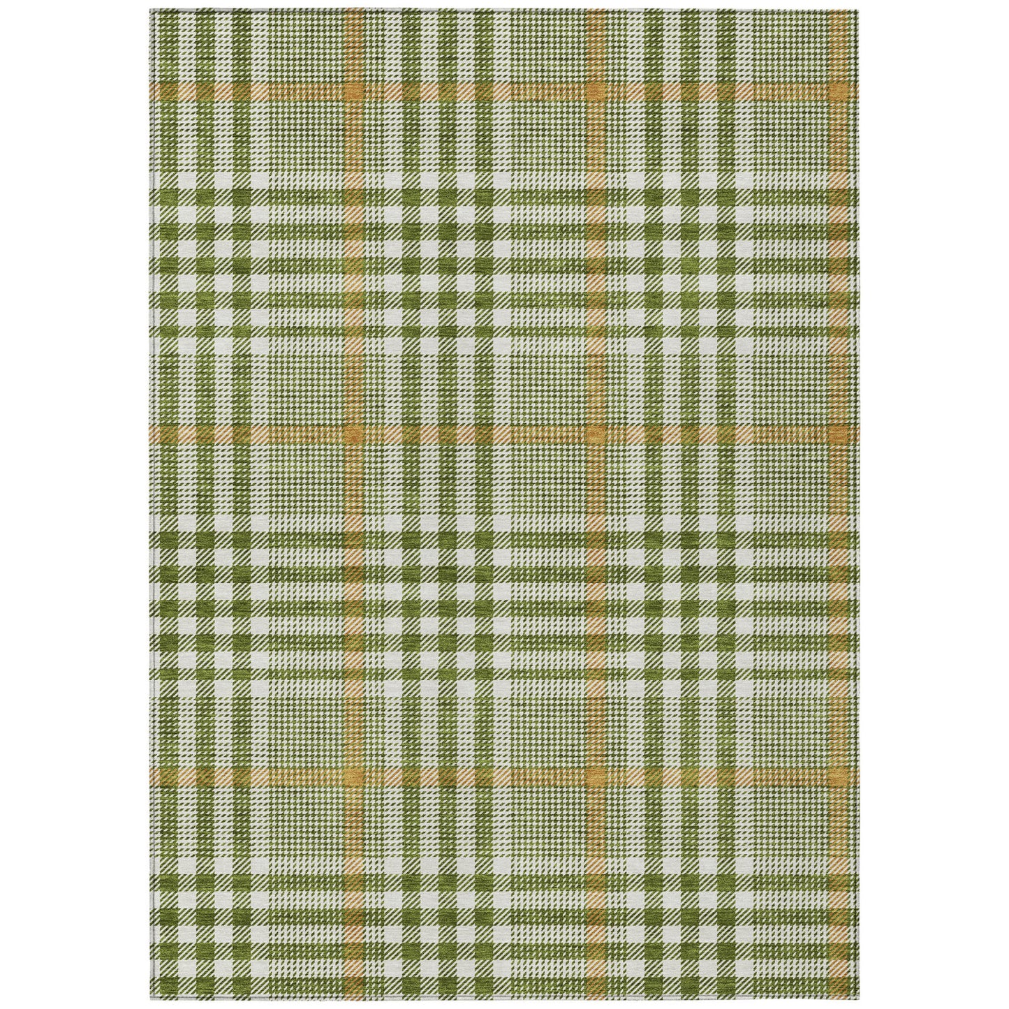 8' X 10' Olive Green Brown And Ivory Plaid Washable Indoor Outdoor Area Rug-1