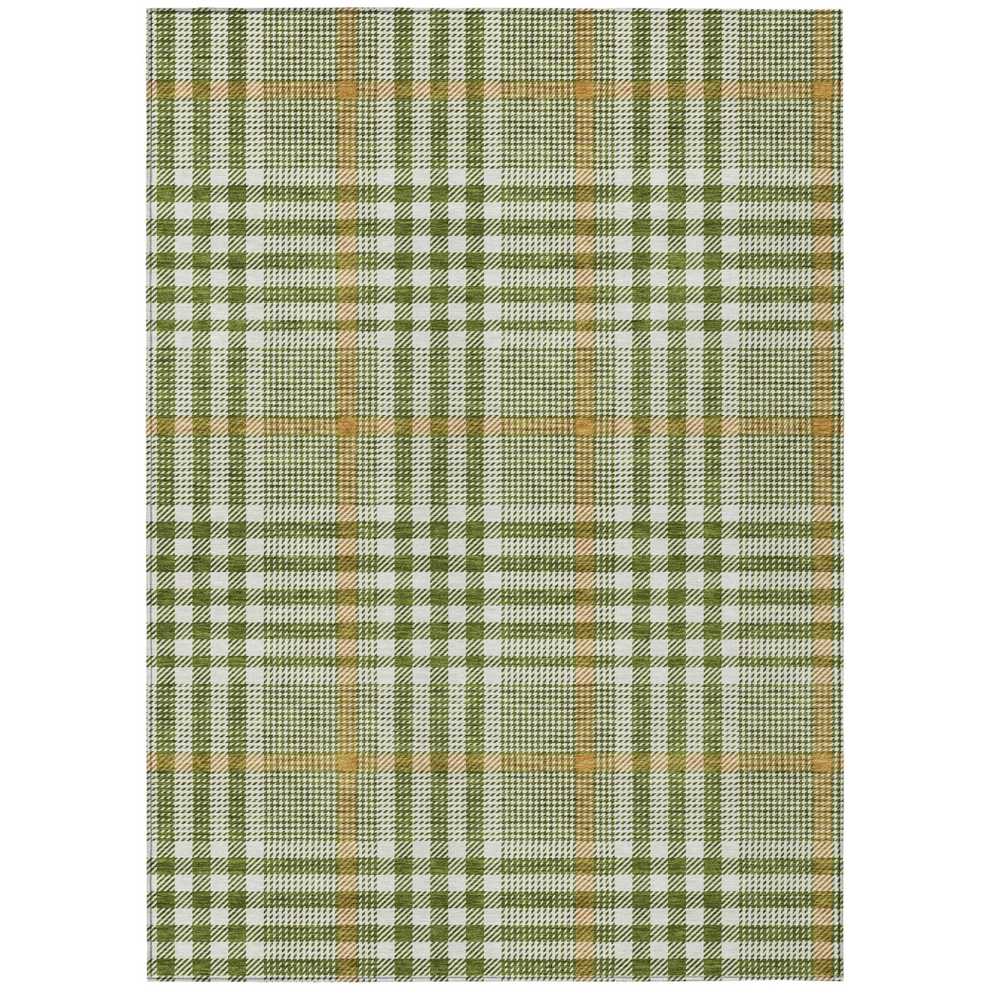 8' X 10' Olive Green Brown And Ivory Plaid Washable Indoor Outdoor Area Rug-1