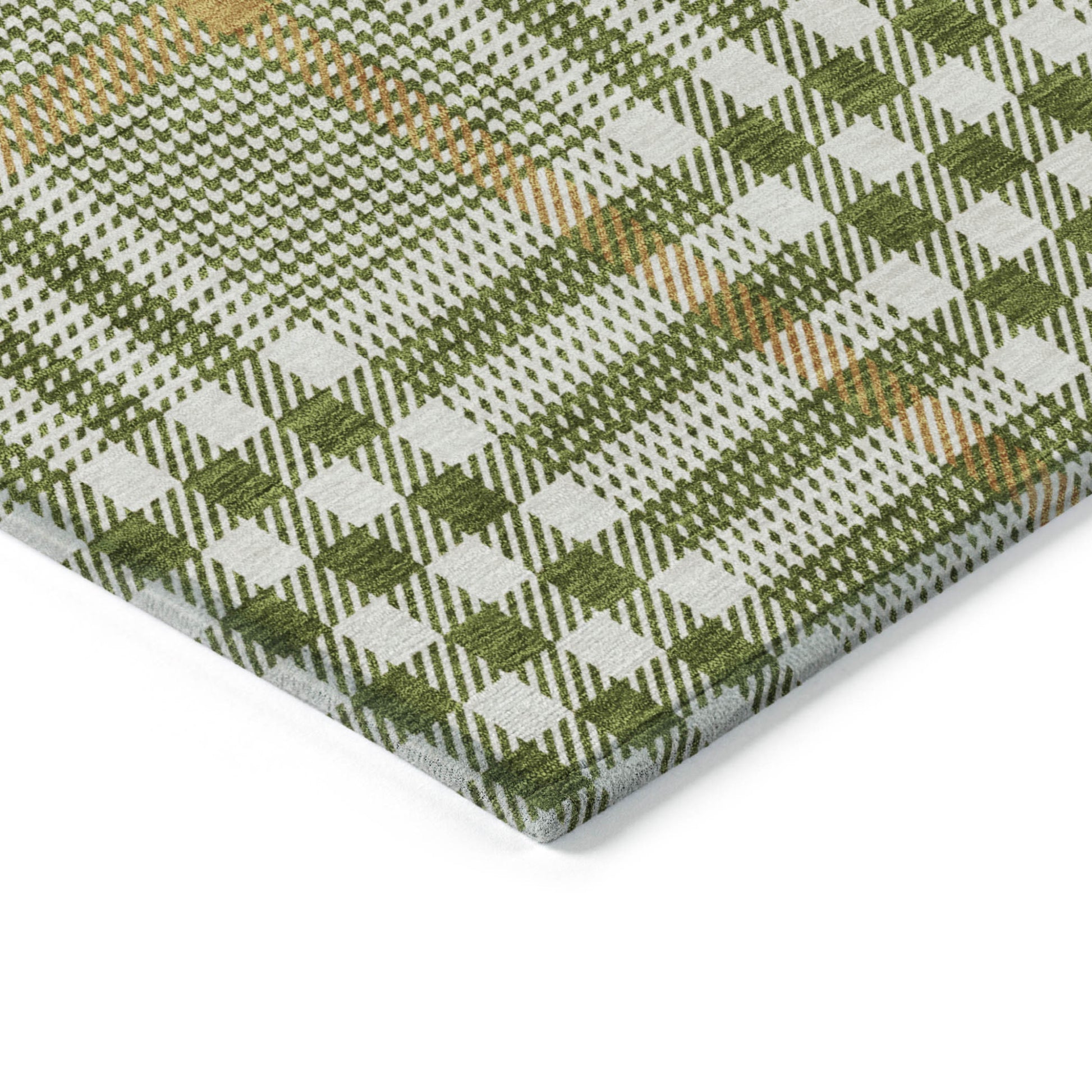 8' X 10' Olive Green Brown And Ivory Plaid Washable Indoor Outdoor Area Rug-3