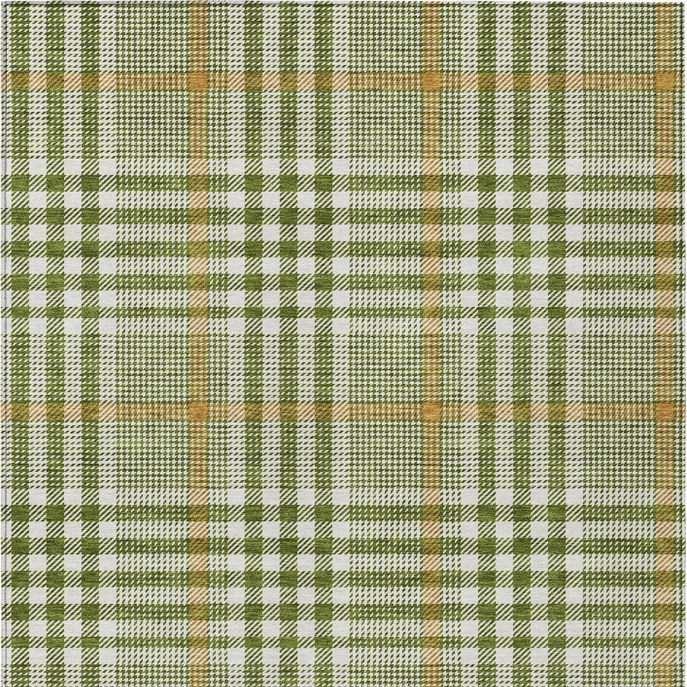 8' X 10' Olive Green Brown And Ivory Plaid Washable Indoor Outdoor Area Rug-4