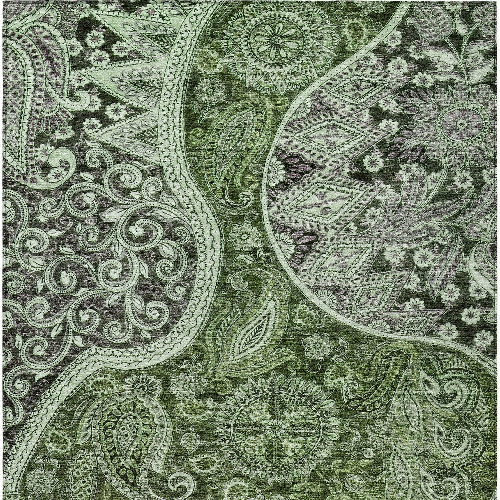 3' X 5' Olive Green Charcoal And Gray Floral Medallion Washable Indoor Outdoor Area Rug-5