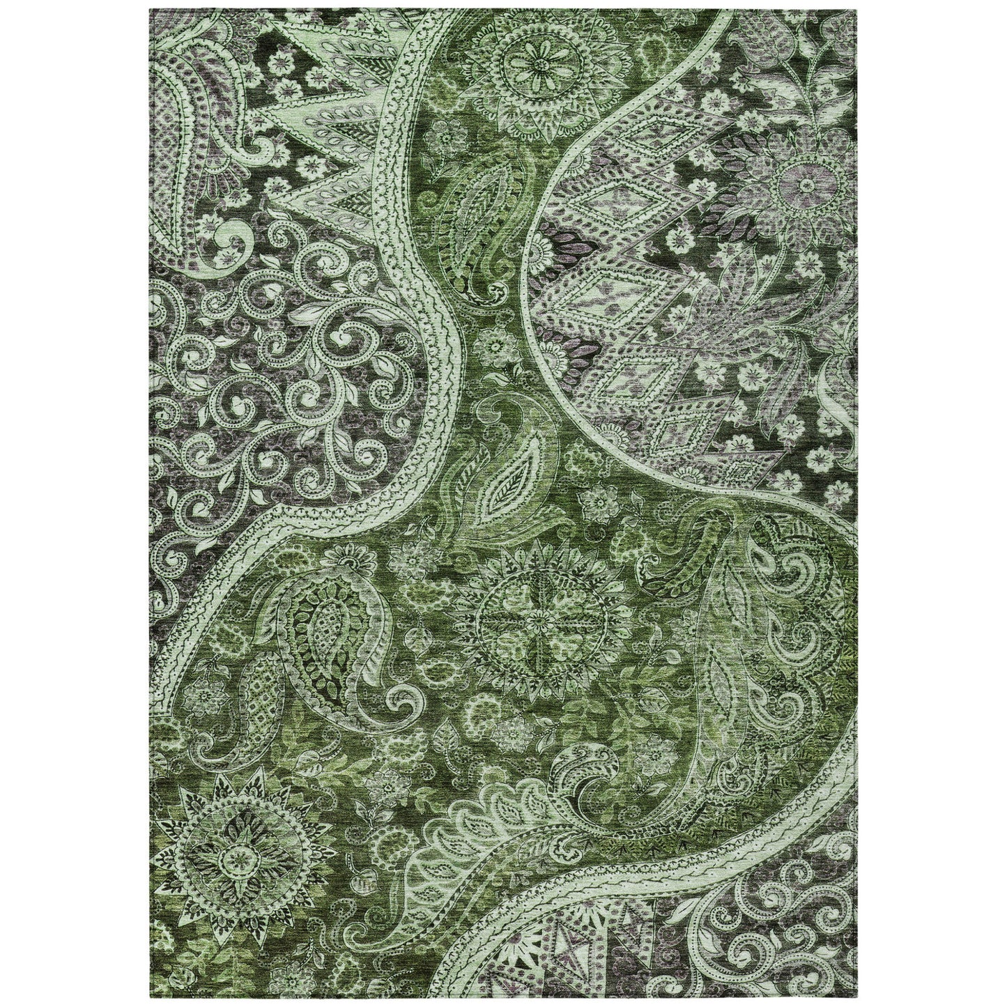 3' X 5' Olive Green Charcoal And Gray Floral Medallion Washable Indoor Outdoor Area Rug-1