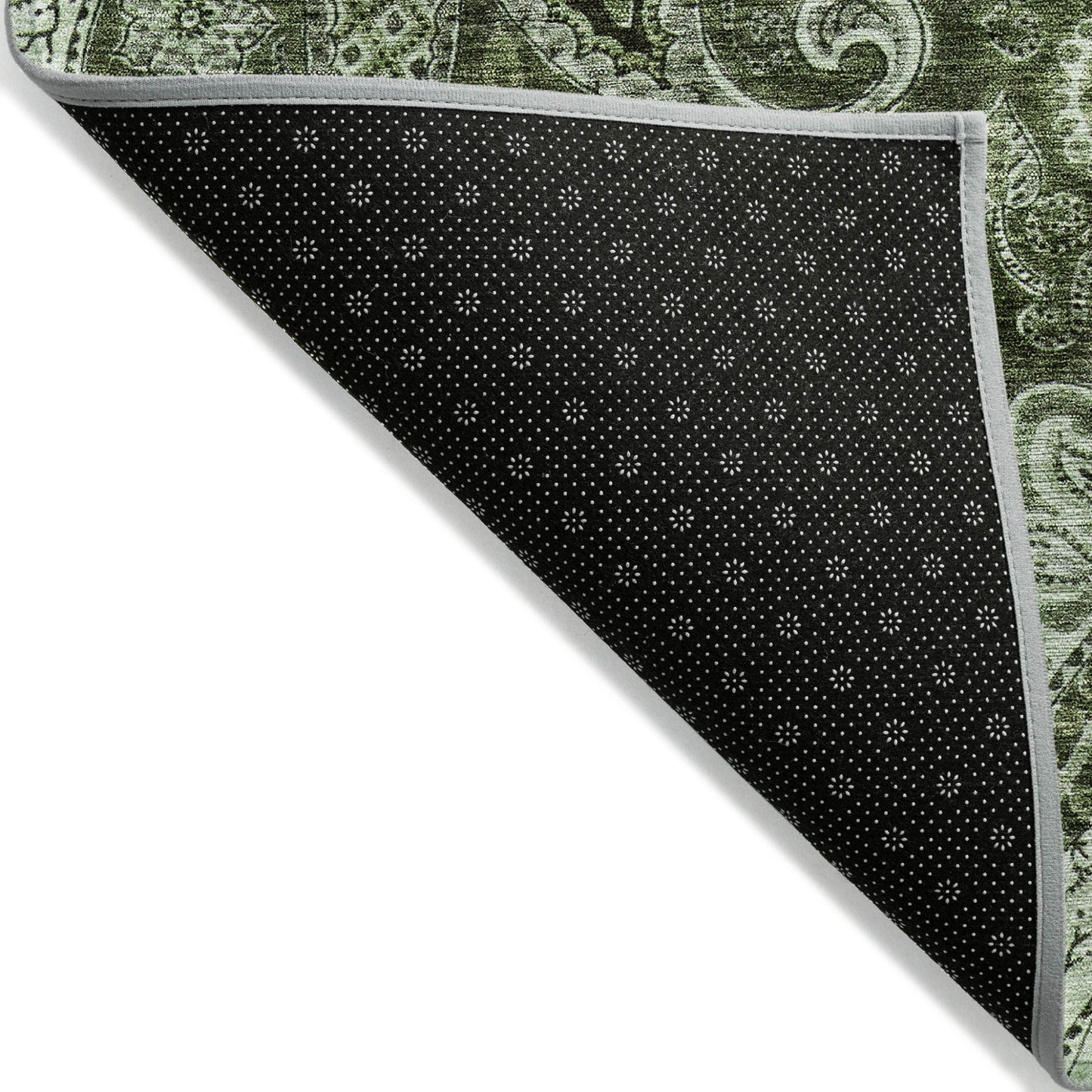 3' X 5' Olive Green Charcoal And Gray Floral Medallion Washable Indoor Outdoor Area Rug-2