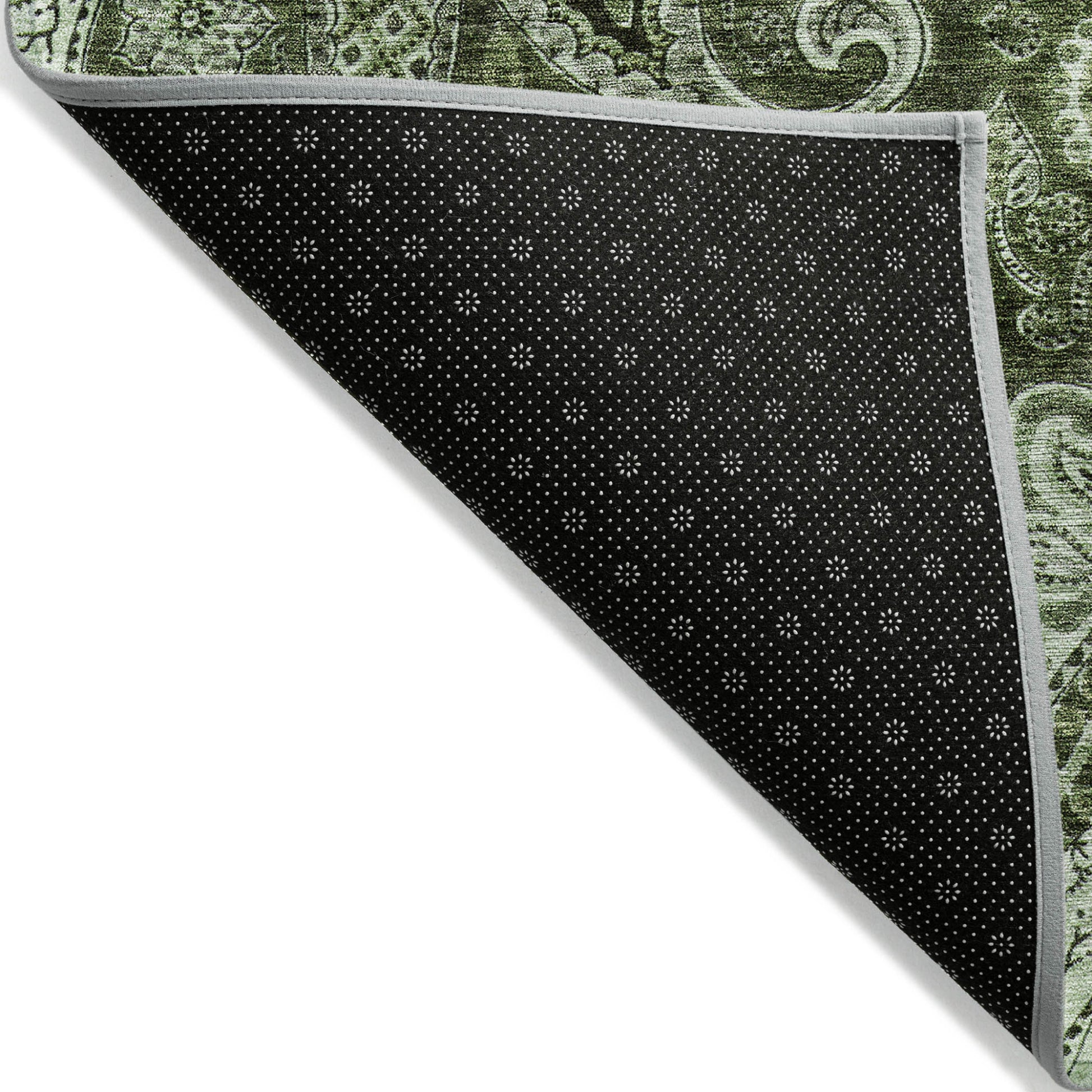 3' X 5' Olive Green Charcoal And Gray Floral Medallion Washable Indoor Outdoor Area Rug-2