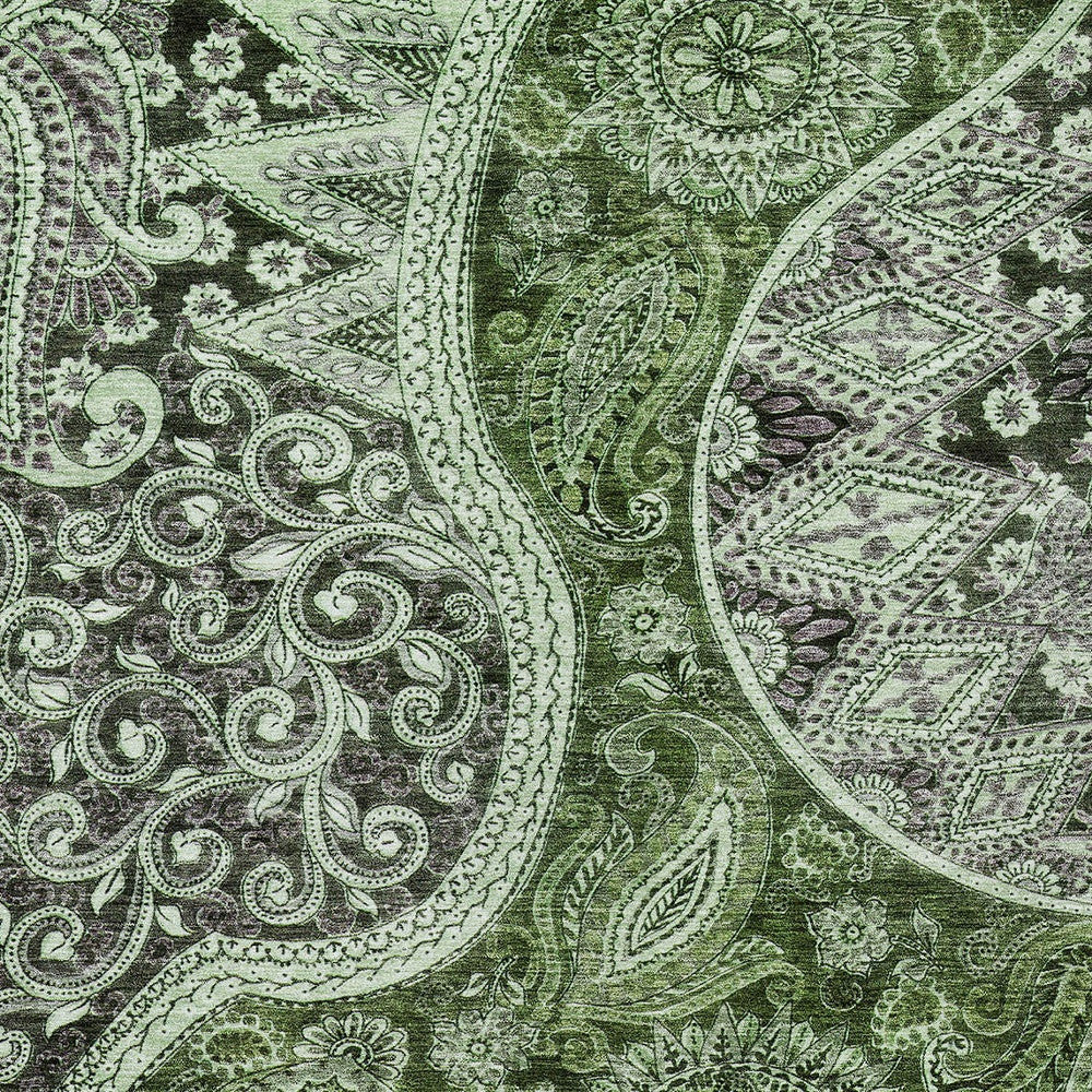 3' X 5' Olive Green Charcoal And Gray Floral Medallion Washable Indoor Outdoor Area Rug-4