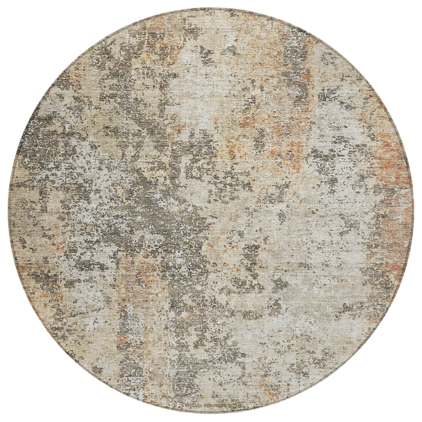 8' Terra Cotta Beige And Dark Gray Round Abstract Washable Indoor Outdoor Area Rug