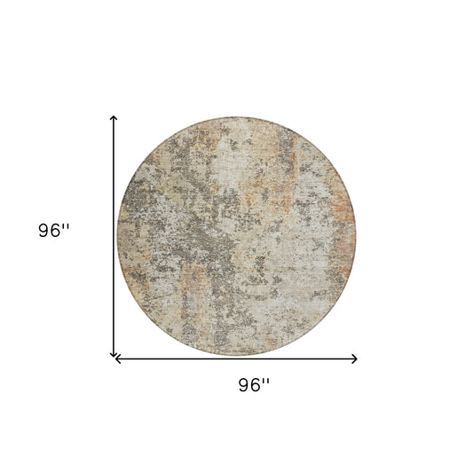 8' Terra Cotta Beige And Dark Gray Round Abstract Washable Indoor Outdoor Area Rug