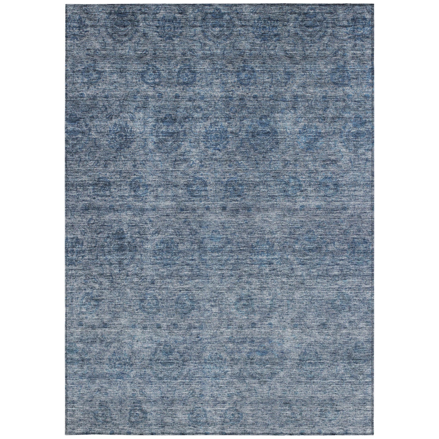 9' X 12' Blue And Ivory Floral Washable Indoor Outdoor Area Rug