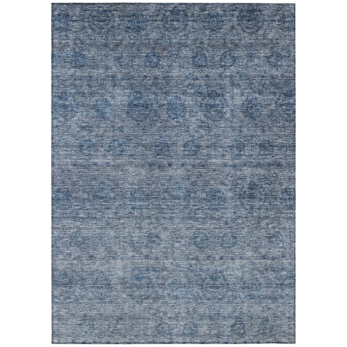 9' X 12' Blue And Ivory Floral Washable Indoor Outdoor Area Rug