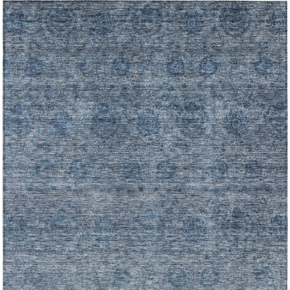 9' X 12' Blue And Ivory Floral Washable Indoor Outdoor Area Rug