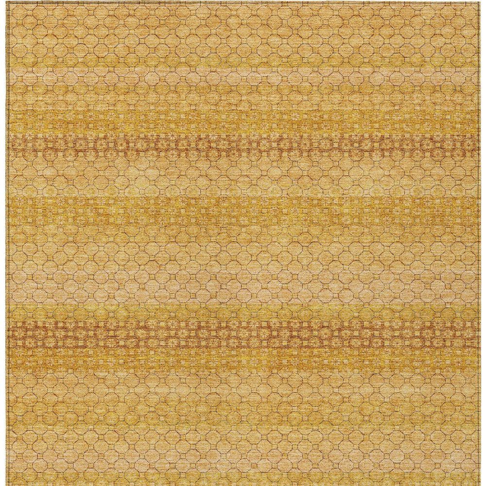 8' X 10' Wheat And Gold Striped Washable Indoor Outdoor Area Rug