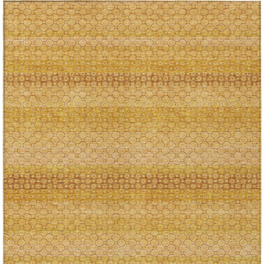 8' X 10' Wheat And Gold Striped Washable Indoor Outdoor Area Rug