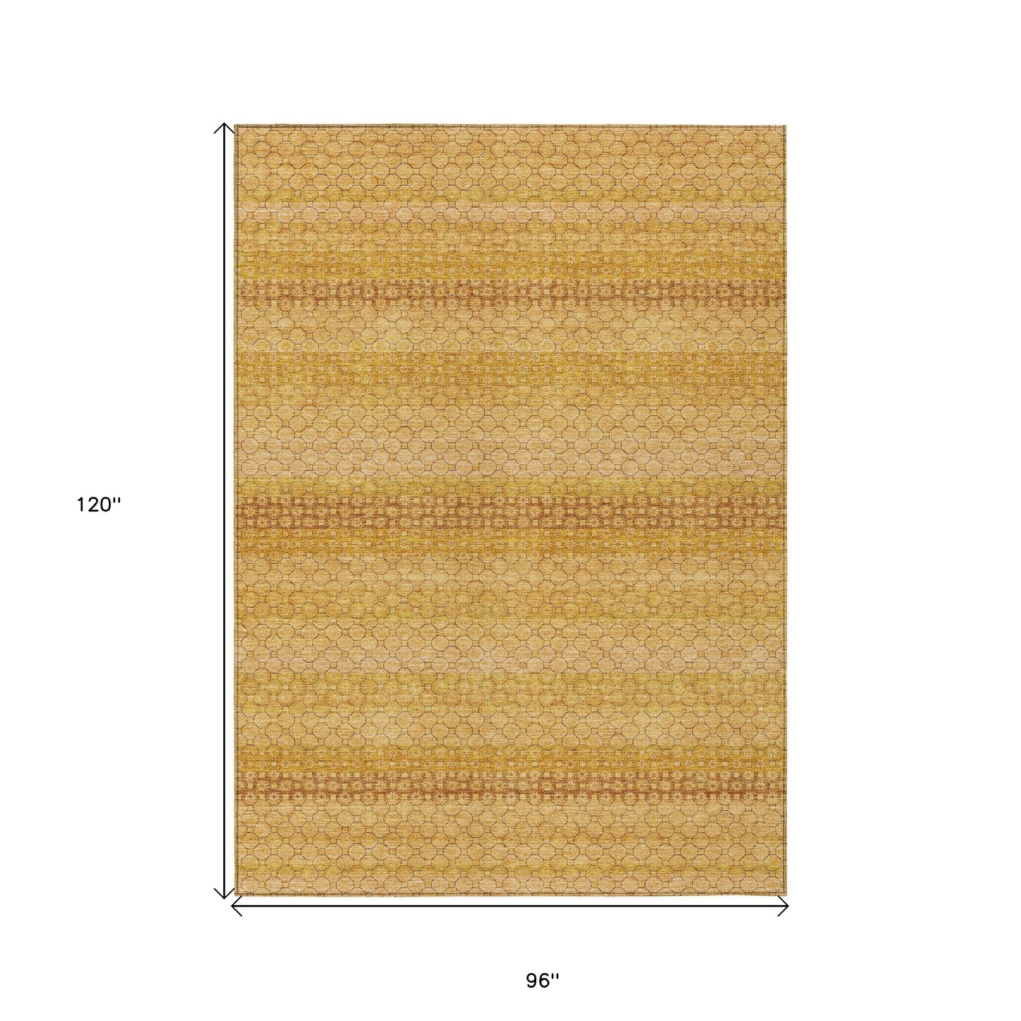 8' X 10' Wheat And Gold Striped Washable Indoor Outdoor Area Rug