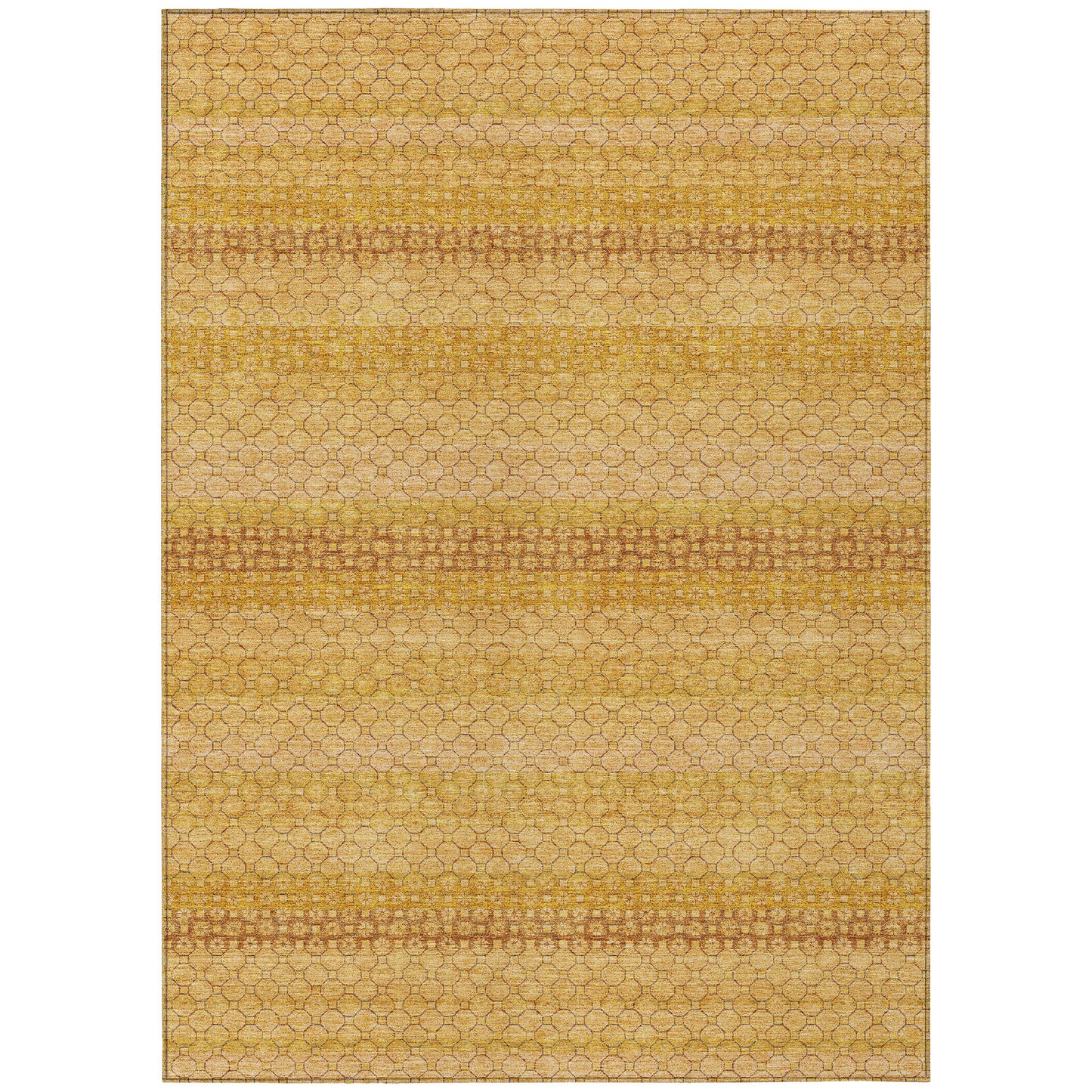 8' X 10' Wheat And Gold Striped Washable Indoor Outdoor Area Rug