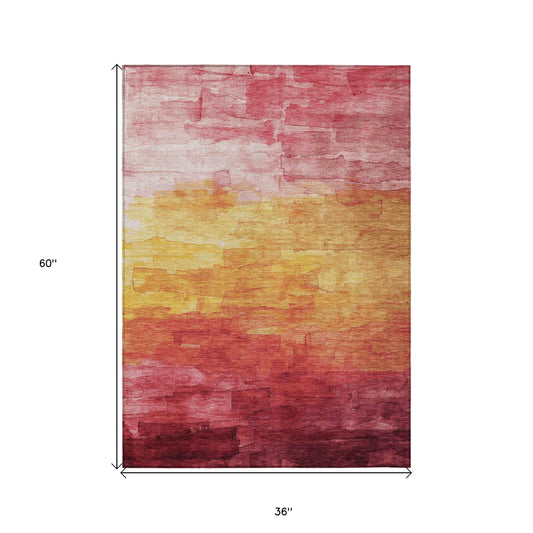 3' X 5' Blush And Pink Striped Washable Indoor Outdoor Area Rug