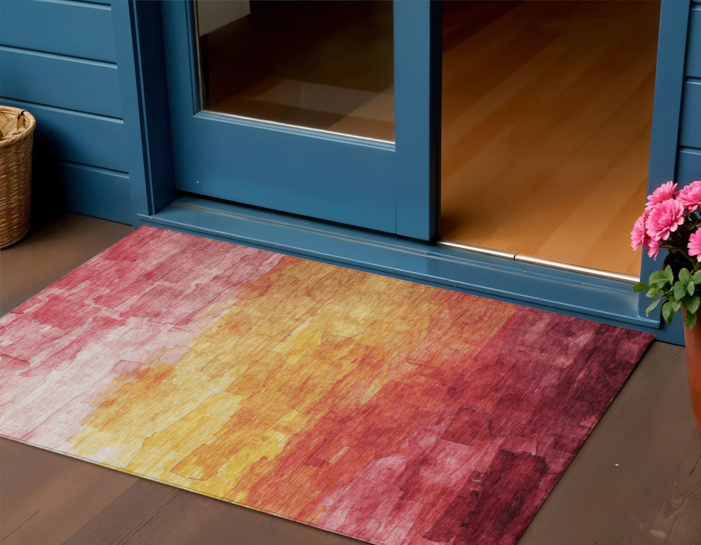 3' X 5' Blush And Pink Striped Washable Indoor Outdoor Area Rug