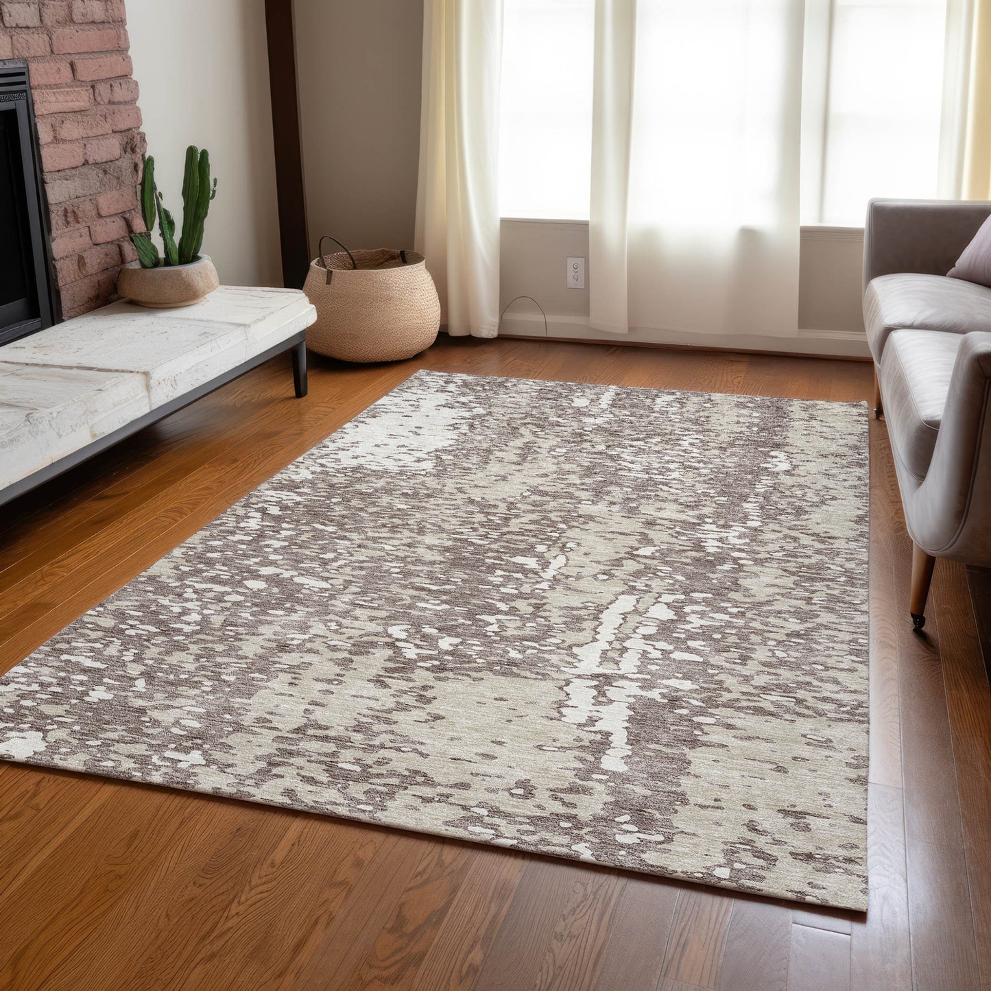 5' X 8' Taupe And Ivory Abstract Washable Indoor Outdoor Area Rug