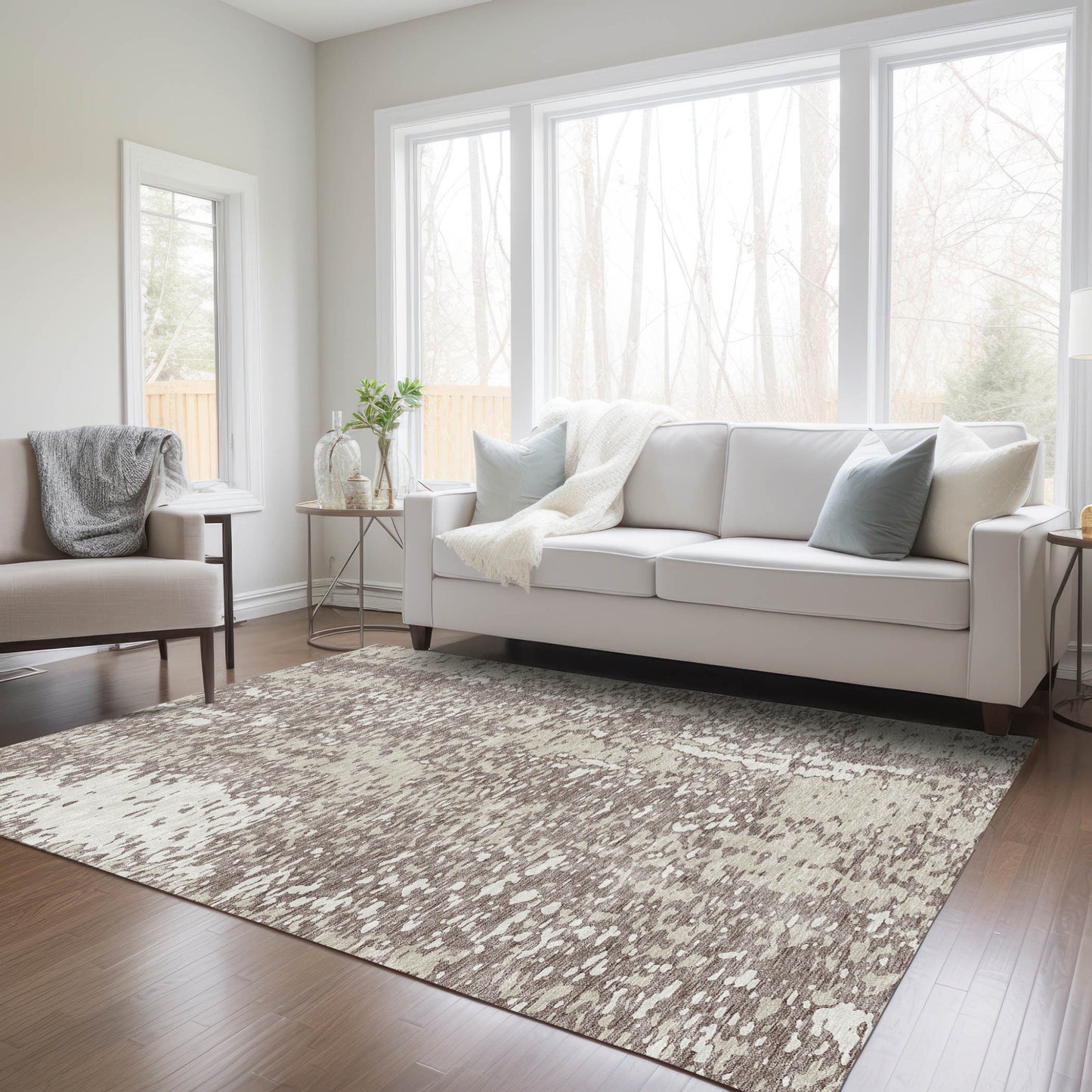 5' X 8' Taupe And Ivory Abstract Washable Indoor Outdoor Area Rug