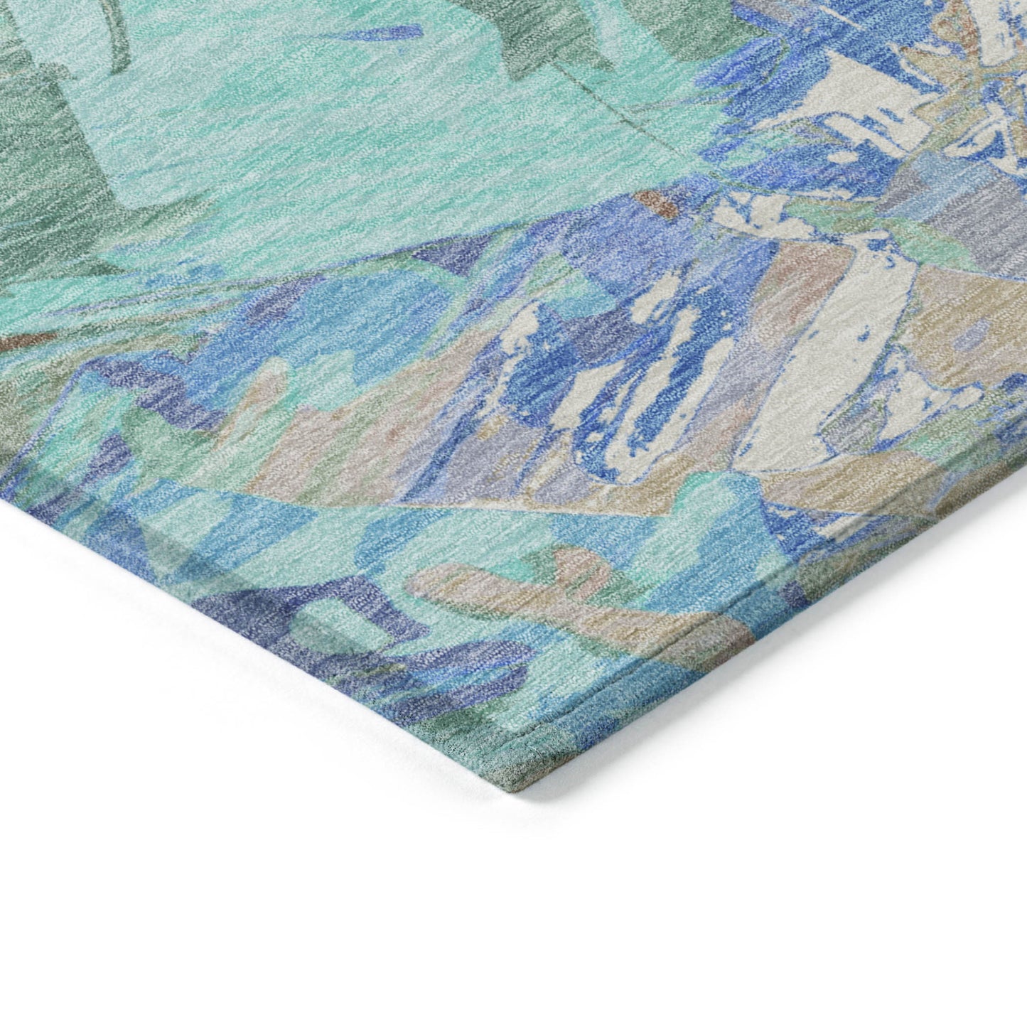 3' X 5' Coral Teal Blue And Mint Green Abstract Washable Indoor Outdoor Area Rug