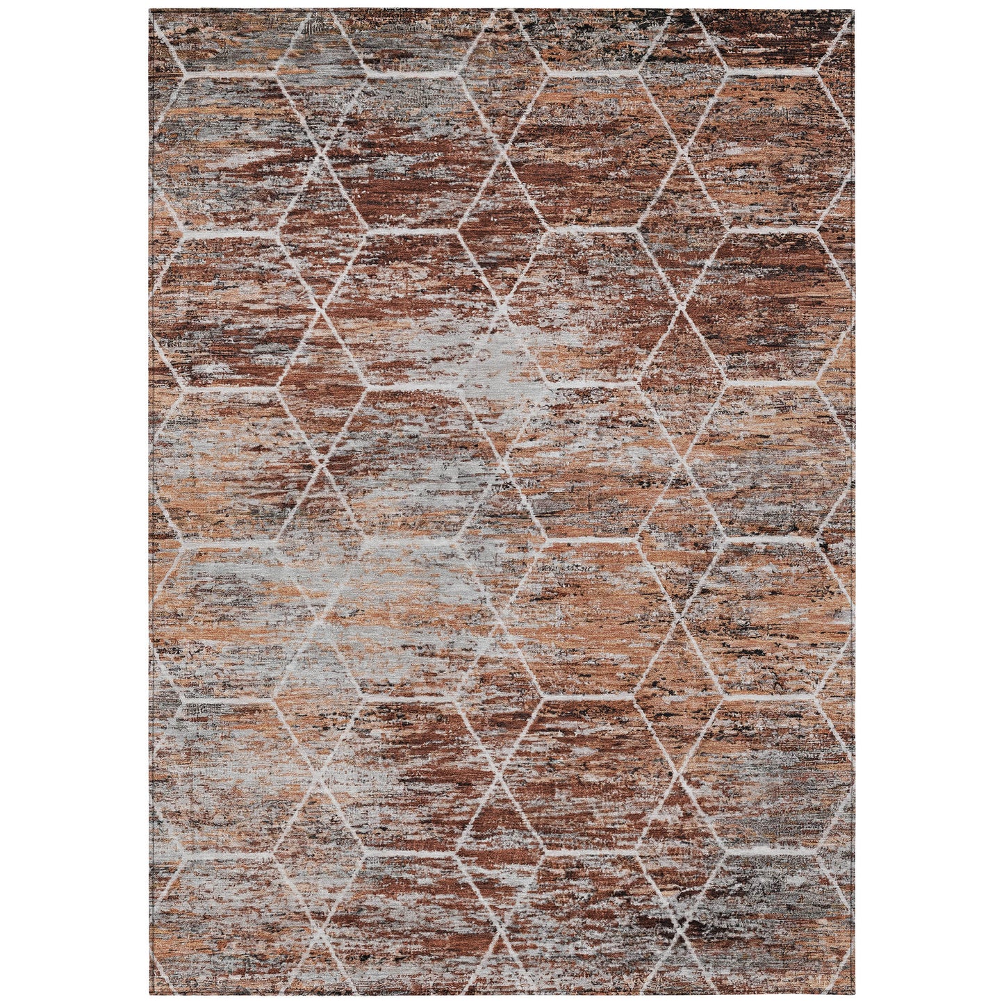 8' X 10' Rust Gray And Ivory Geometric Washable Indoor Outdoor Area Rug