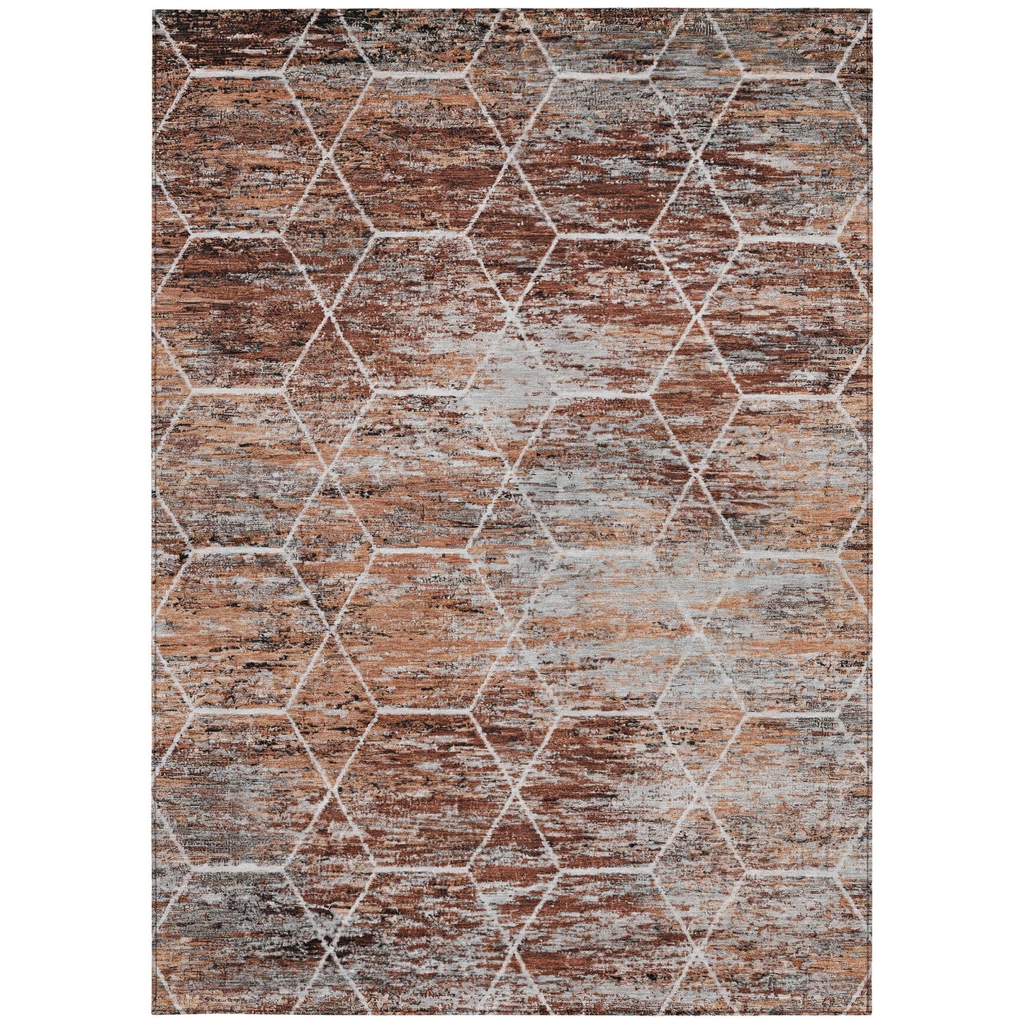 8' X 10' Rust Gray And Ivory Geometric Washable Indoor Outdoor Area Rug