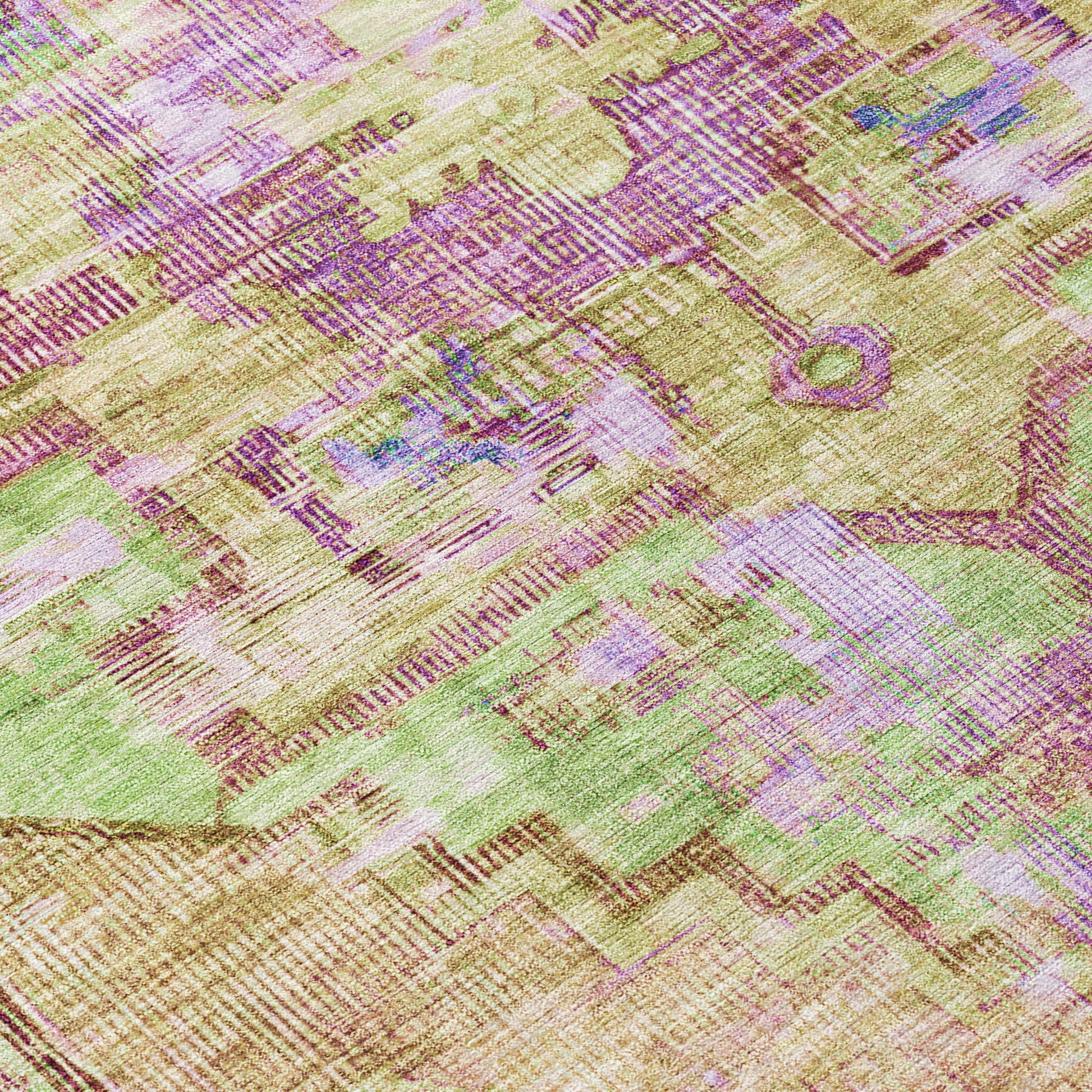 8' Lime Green Purple And Beige Round Oriental Washable Indoor Outdoor Area Rug-7