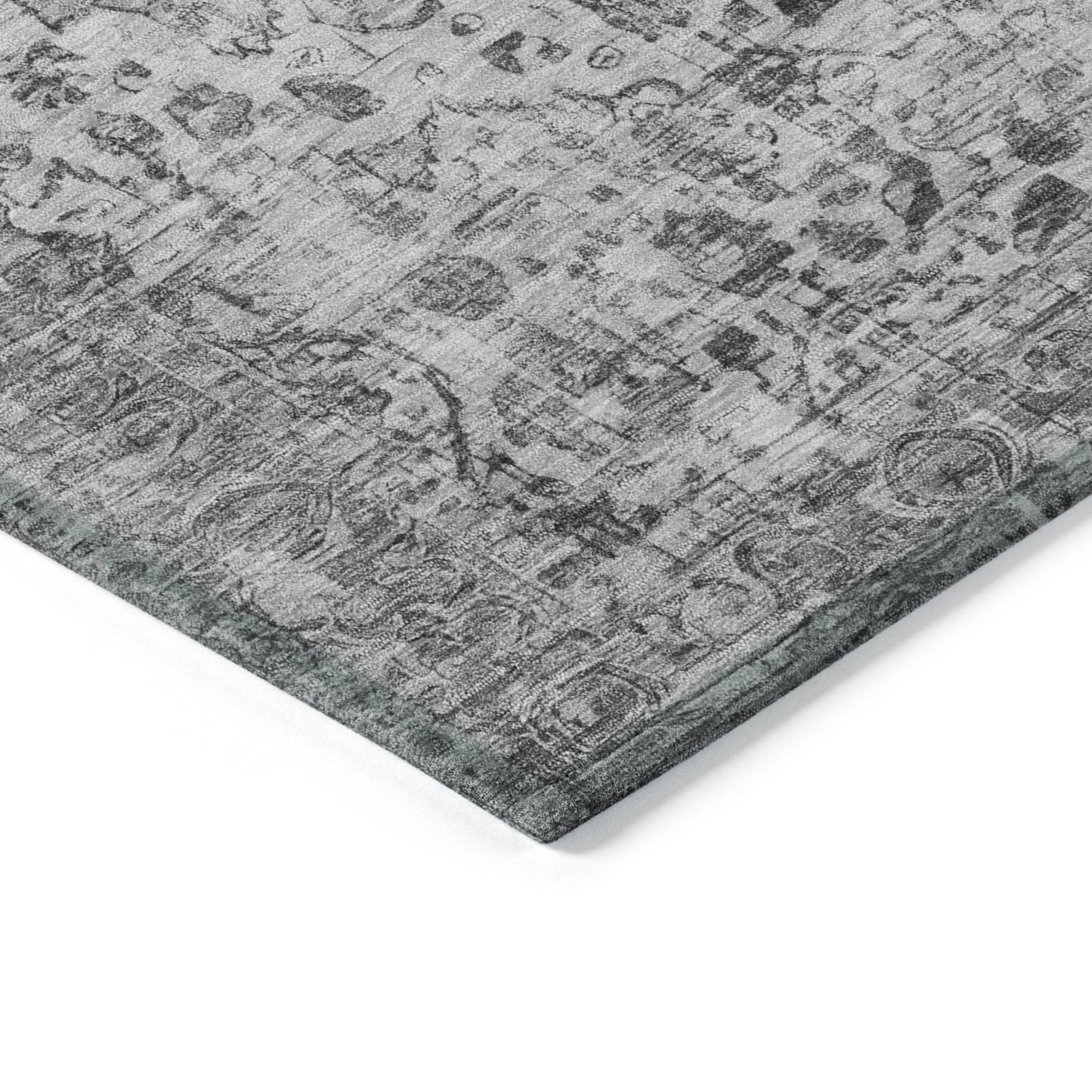 10' X 14' Gray And Silver Floral Washable Indoor Outdoor Area Rug