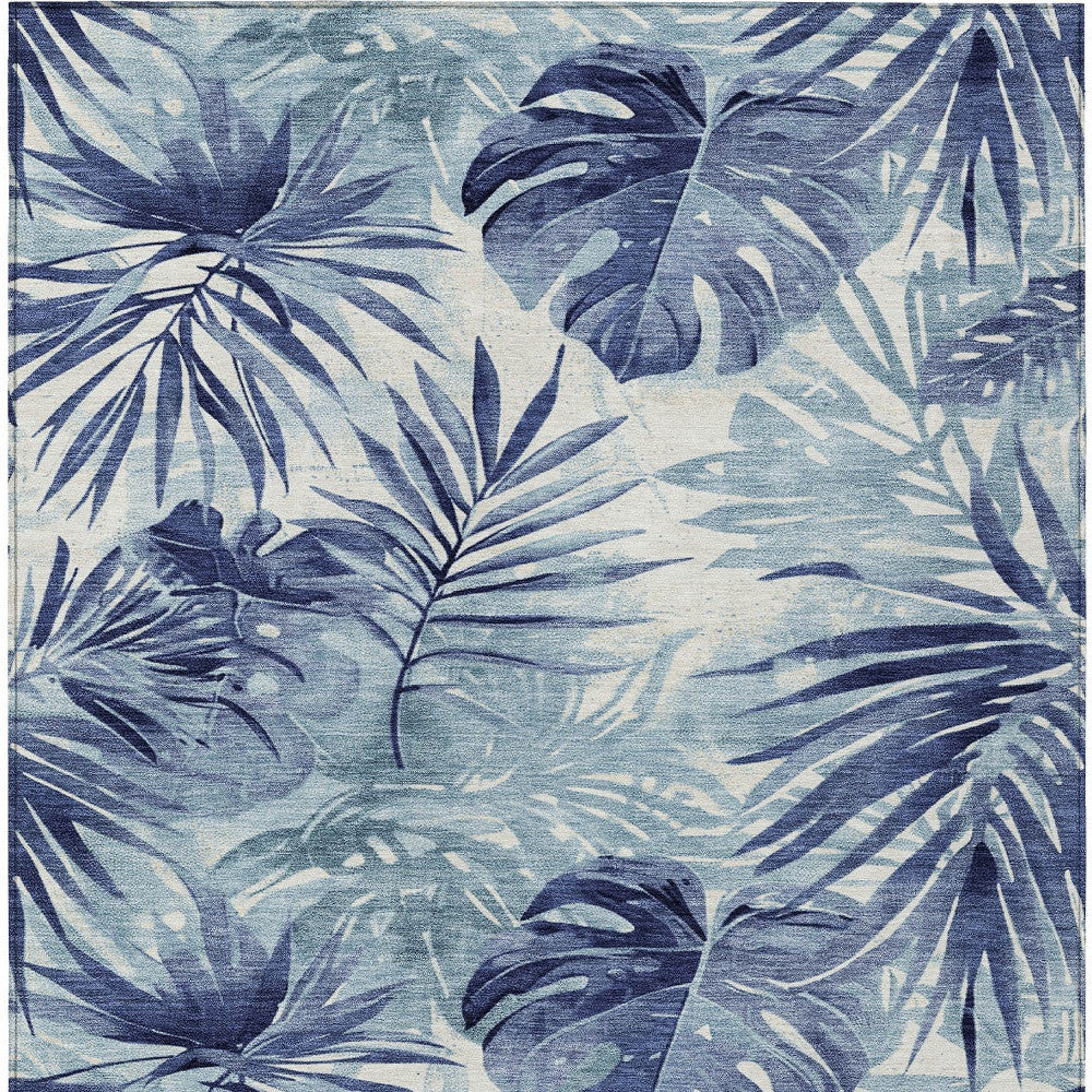 3' X 5' Blue And Ivory Floral Washable Indoor Outdoor Area Rug-2