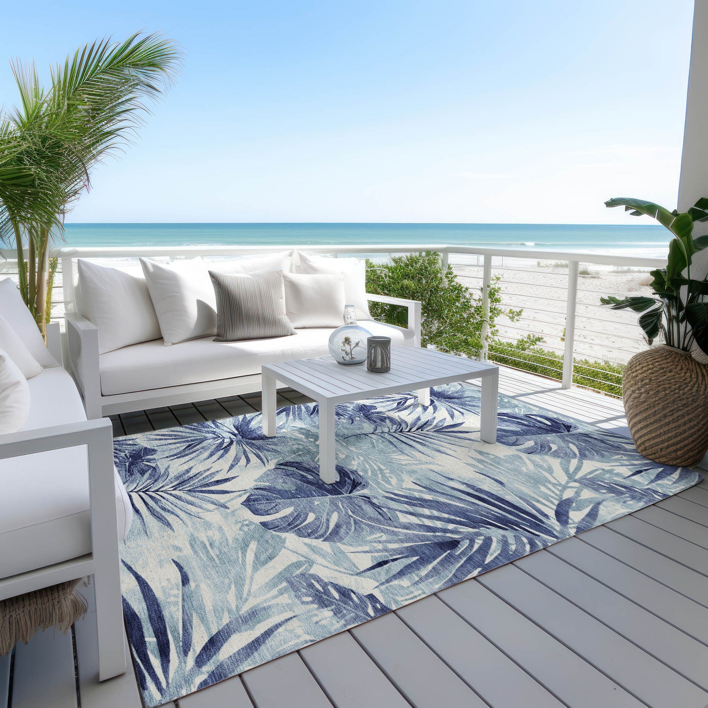 3' X 5' Blue And Ivory Floral Washable Indoor Outdoor Area Rug-6