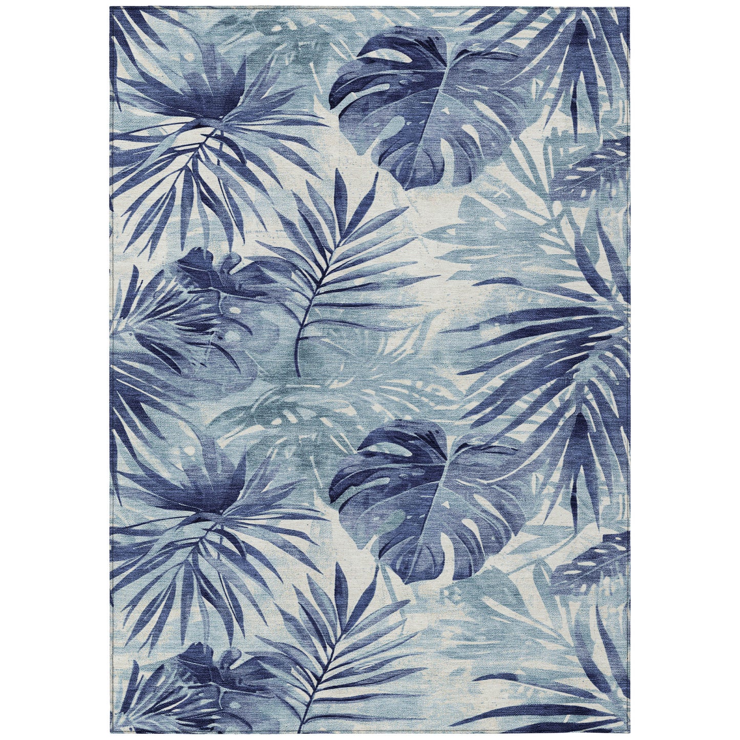 3' X 5' Blue And Ivory Floral Washable Indoor Outdoor Area Rug-0
