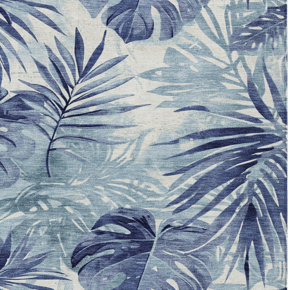 3' X 5' Blue And Ivory Floral Washable Indoor Outdoor Area Rug-5