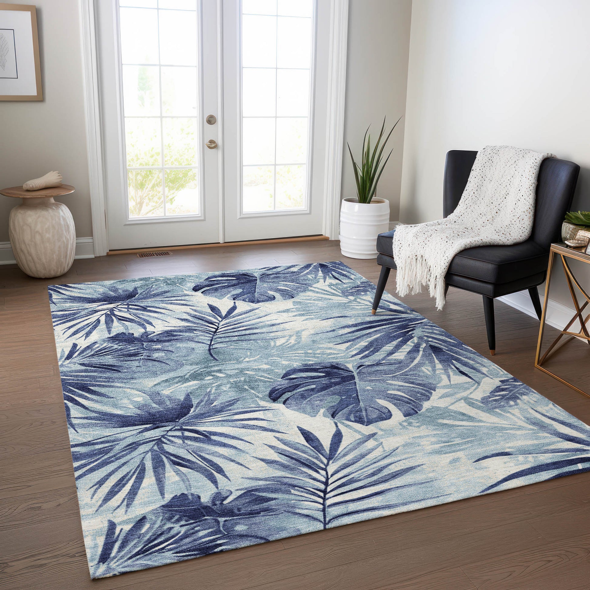 3' X 5' Blue And Ivory Floral Washable Indoor Outdoor Area Rug-7