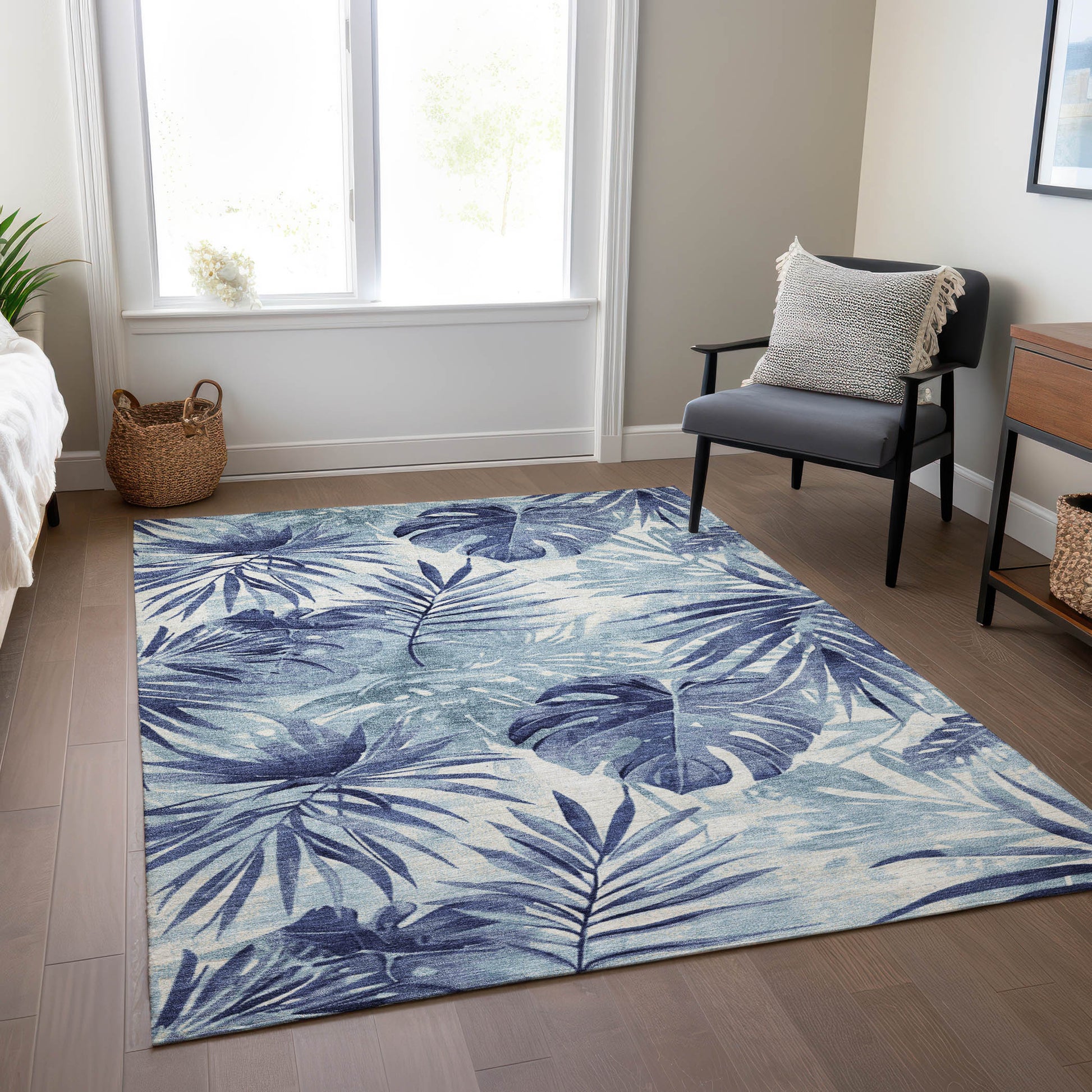 3' X 5' Blue And Ivory Floral Washable Indoor Outdoor Area Rug-8