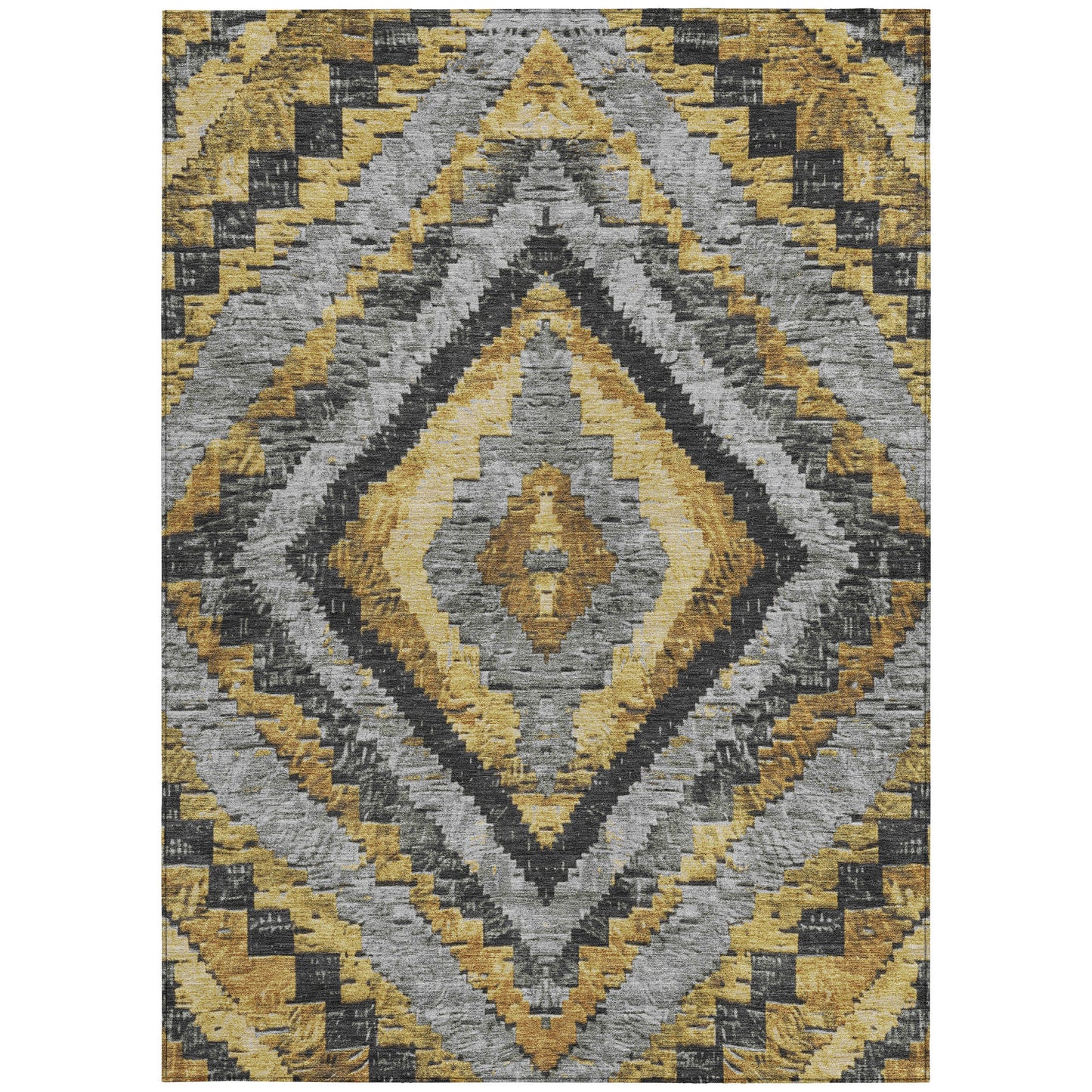 10' X 14' Gold And Gray Aztec Washable Indoor Outdoor Area Rug