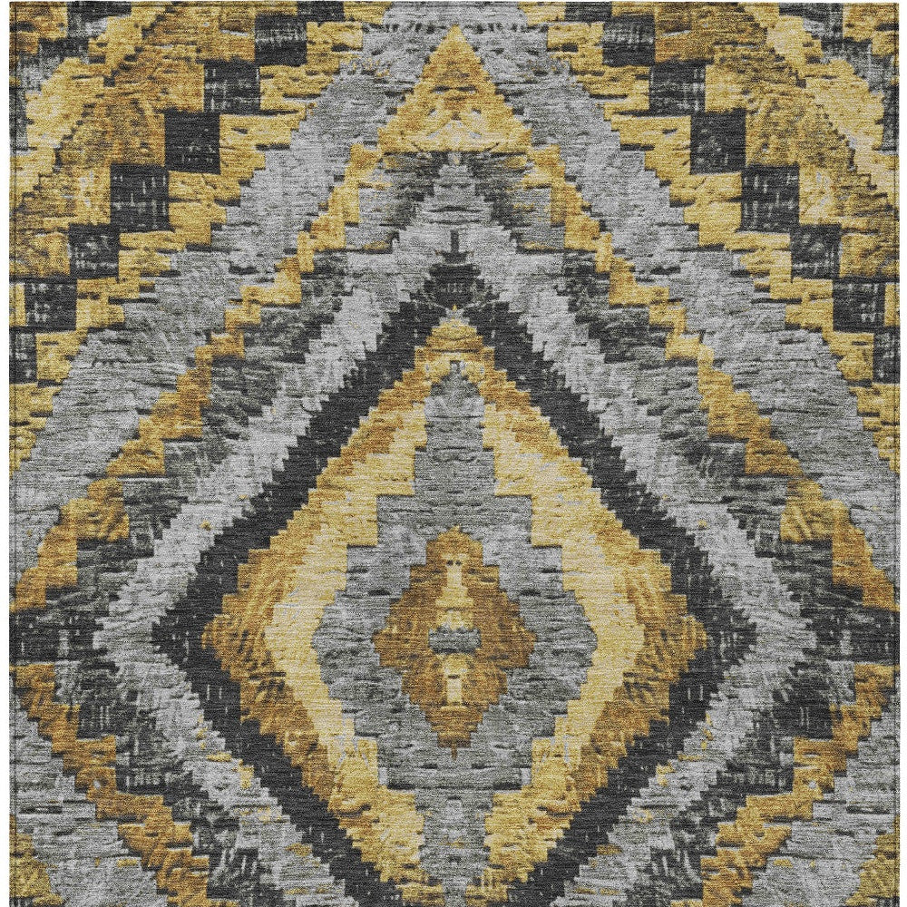 10' X 14' Gold And Gray Aztec Washable Indoor Outdoor Area Rug