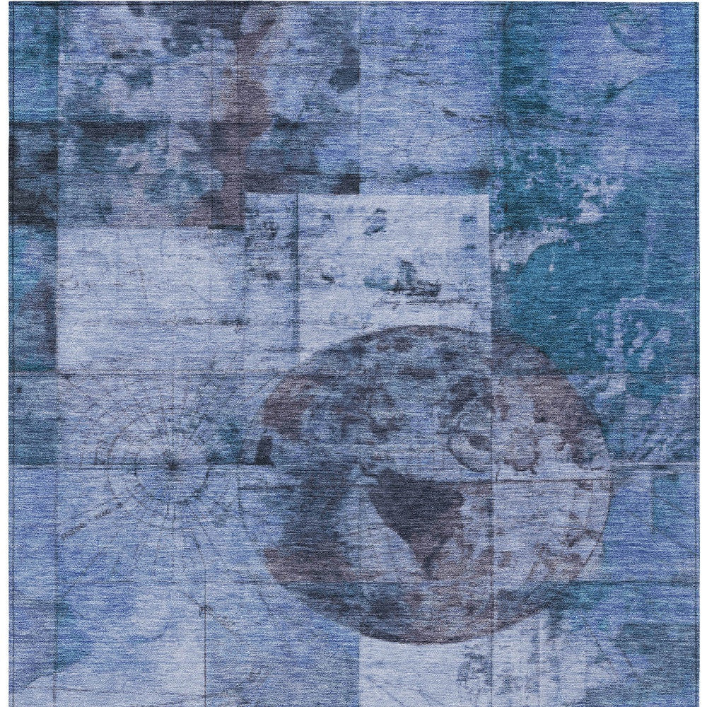 8' X 10' Blue And Sky Blue Abstract Washable Indoor Outdoor Area Rug